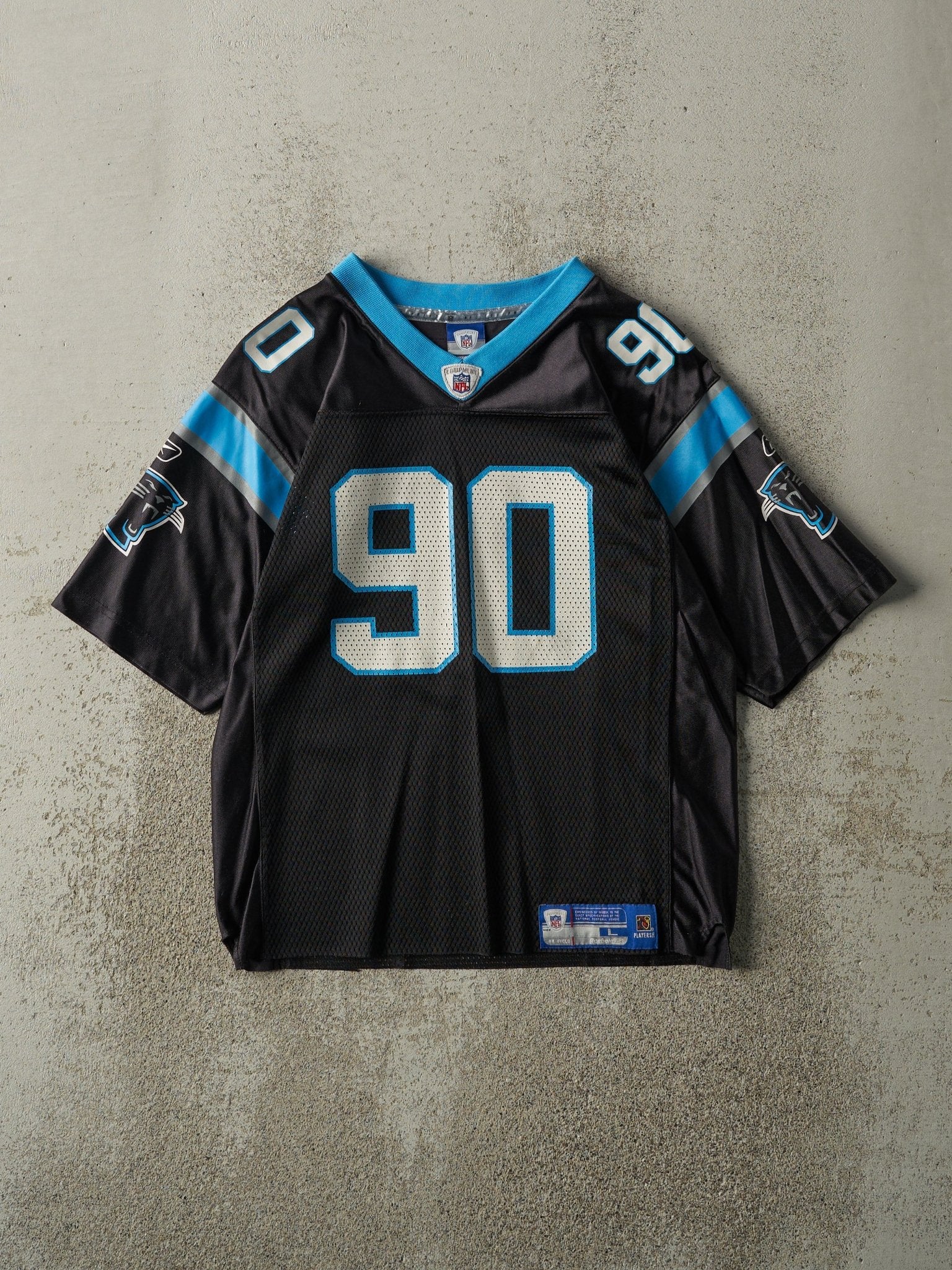 Vintage Y2K Black Carolina Panthers #90 Peppers Cropped Jersey (XS)