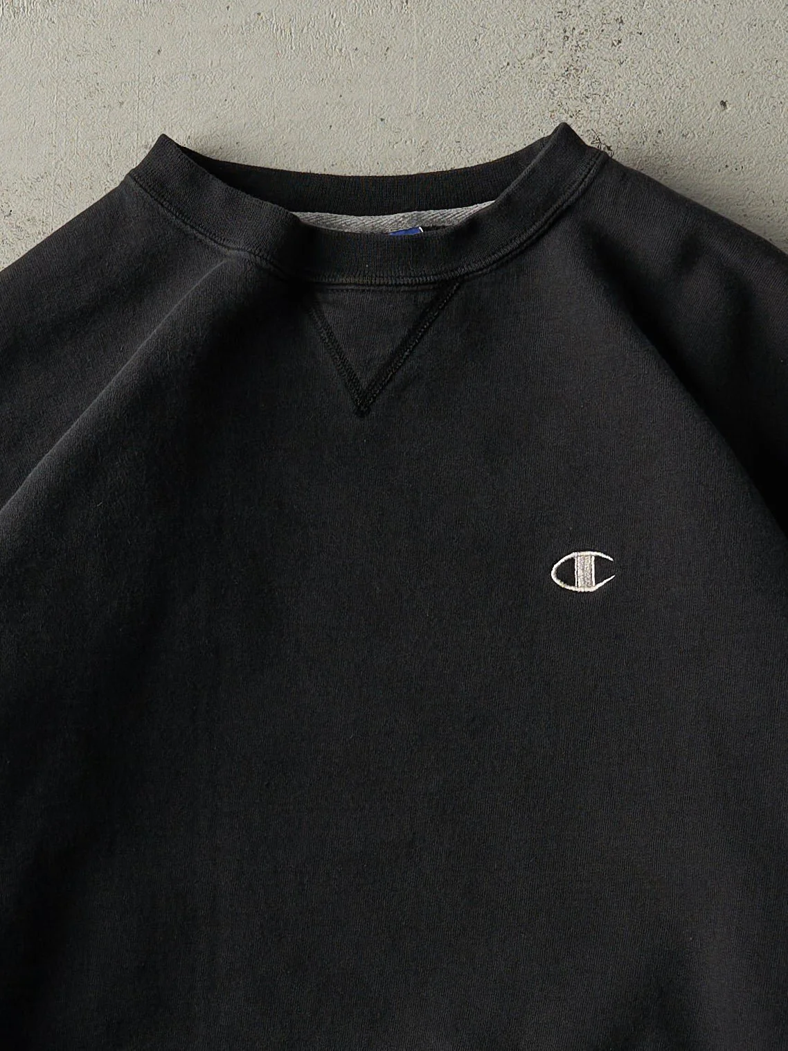 Vintage Y2K Black Embroidered Champion Boxy Crewneck (M) - Image 2