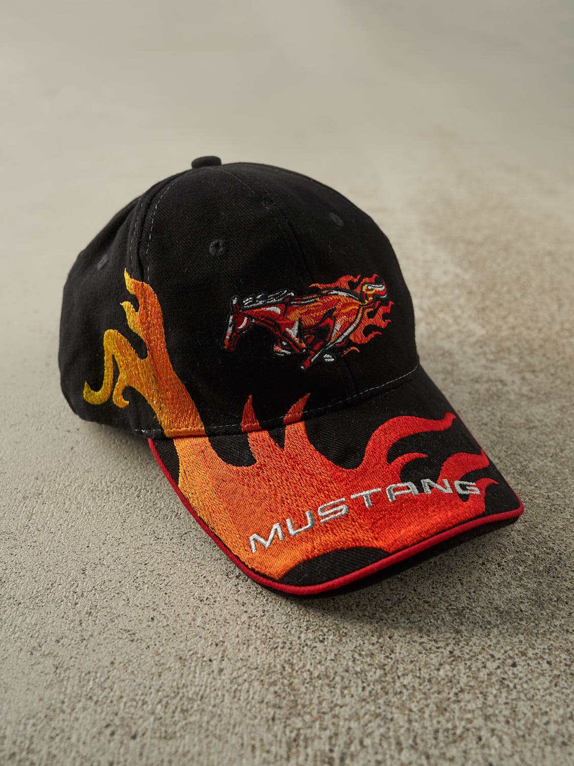 Vintage Y2K Black Embroidered Ford Mustang Flames Velcro Hat - Image 4