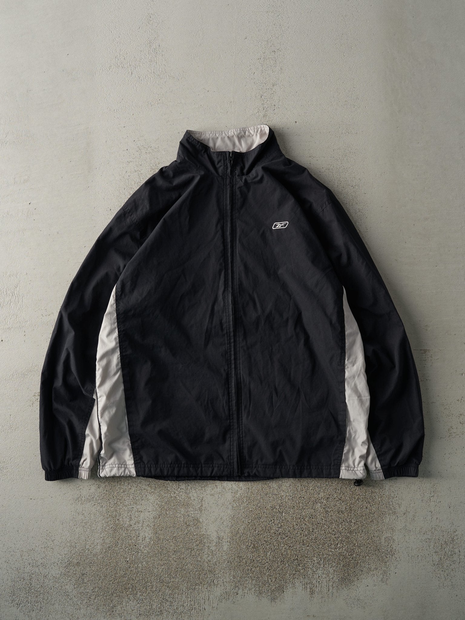 Vintage Y2K Black & Grey Embroidered Reebok Windbreaker Jacket (M)