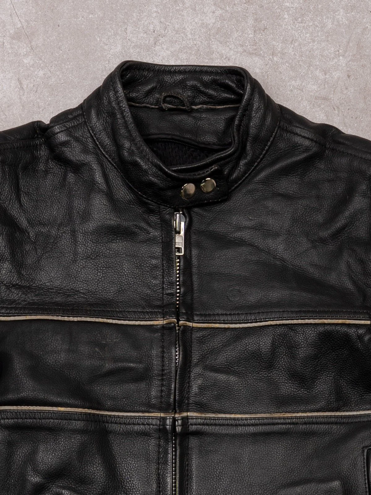 Vintage Y2K Black + Grey Motorcycle Jacket (XS/S) - Image 2