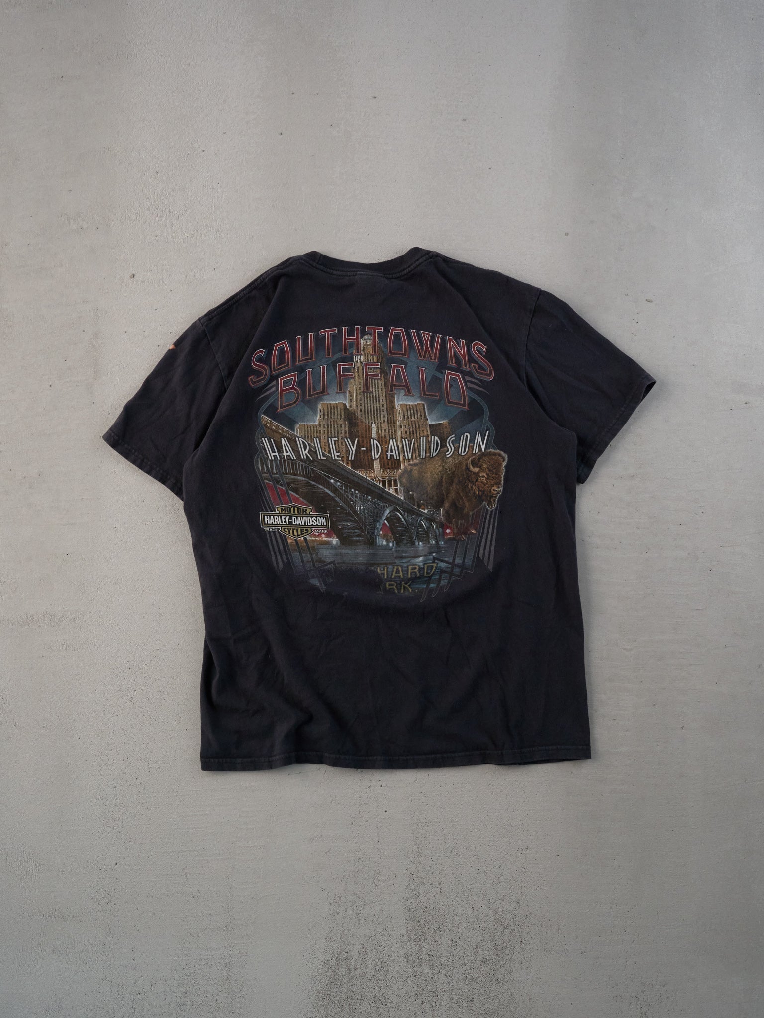 Vintage Y2k Black Harley Davidson Buffalo Graphic Tee (M) - Image 2