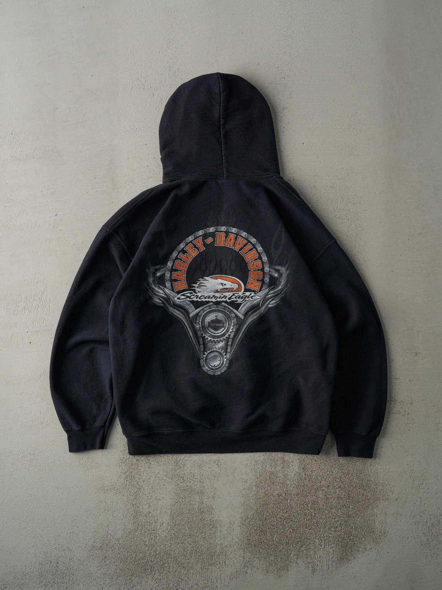 Vintage Y2K Black Harley Davidson Screaming Eagle Hoodie (L) - Image 2