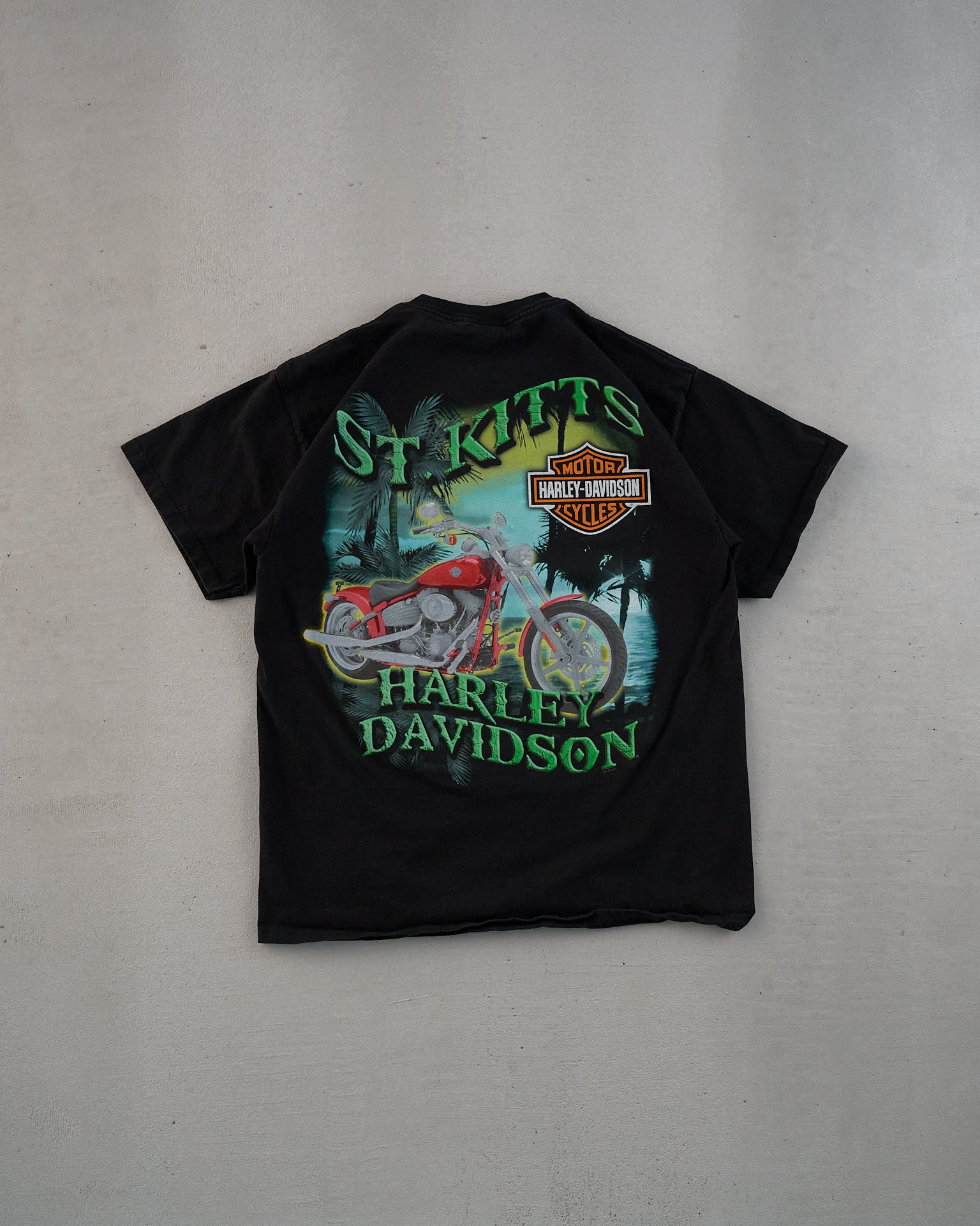 Vintage Y2k Black Harley Davidson St Kitt Graphic Tee (M) - Image 2