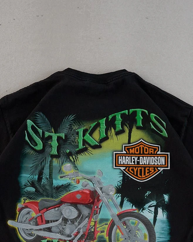 Vintage Y2k Black Harley Davidson St Kitt Graphic Tee (M) - Image 5