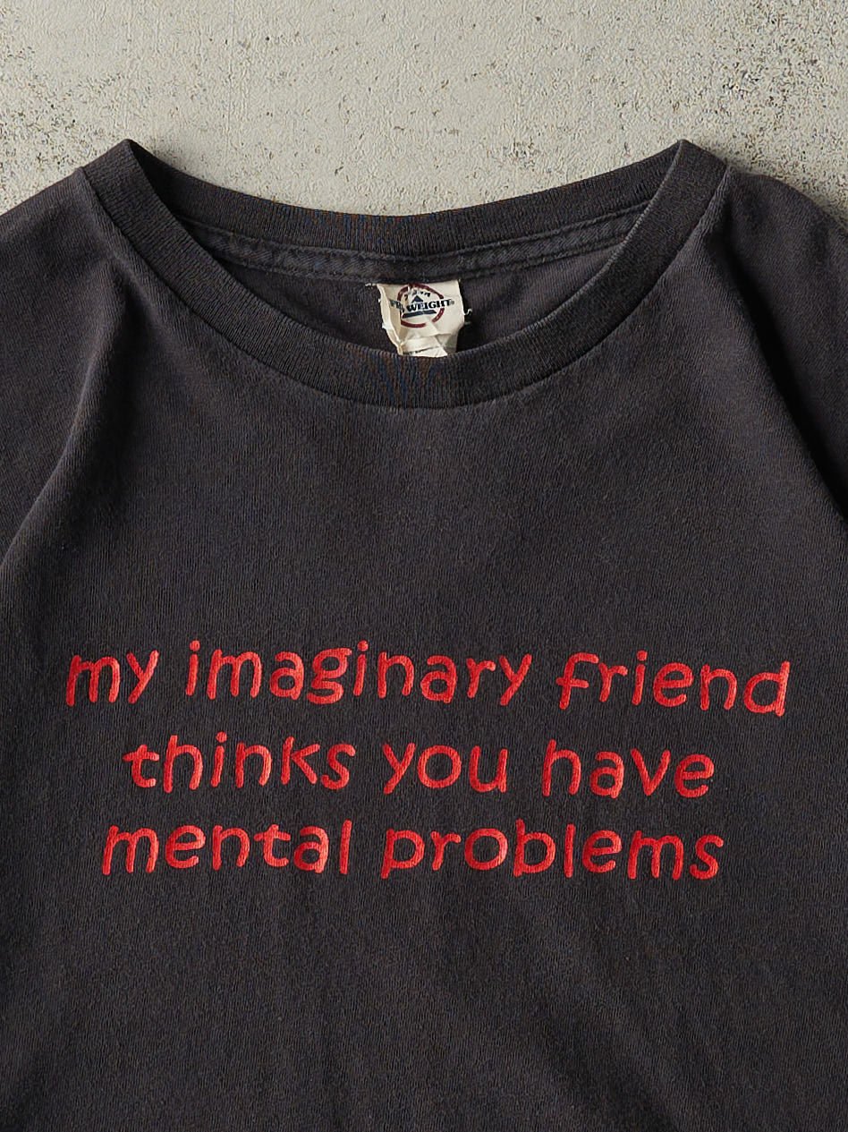 Vintage Y2K Black "Imaginary Friend" Slogan Tee (L) - Image 2