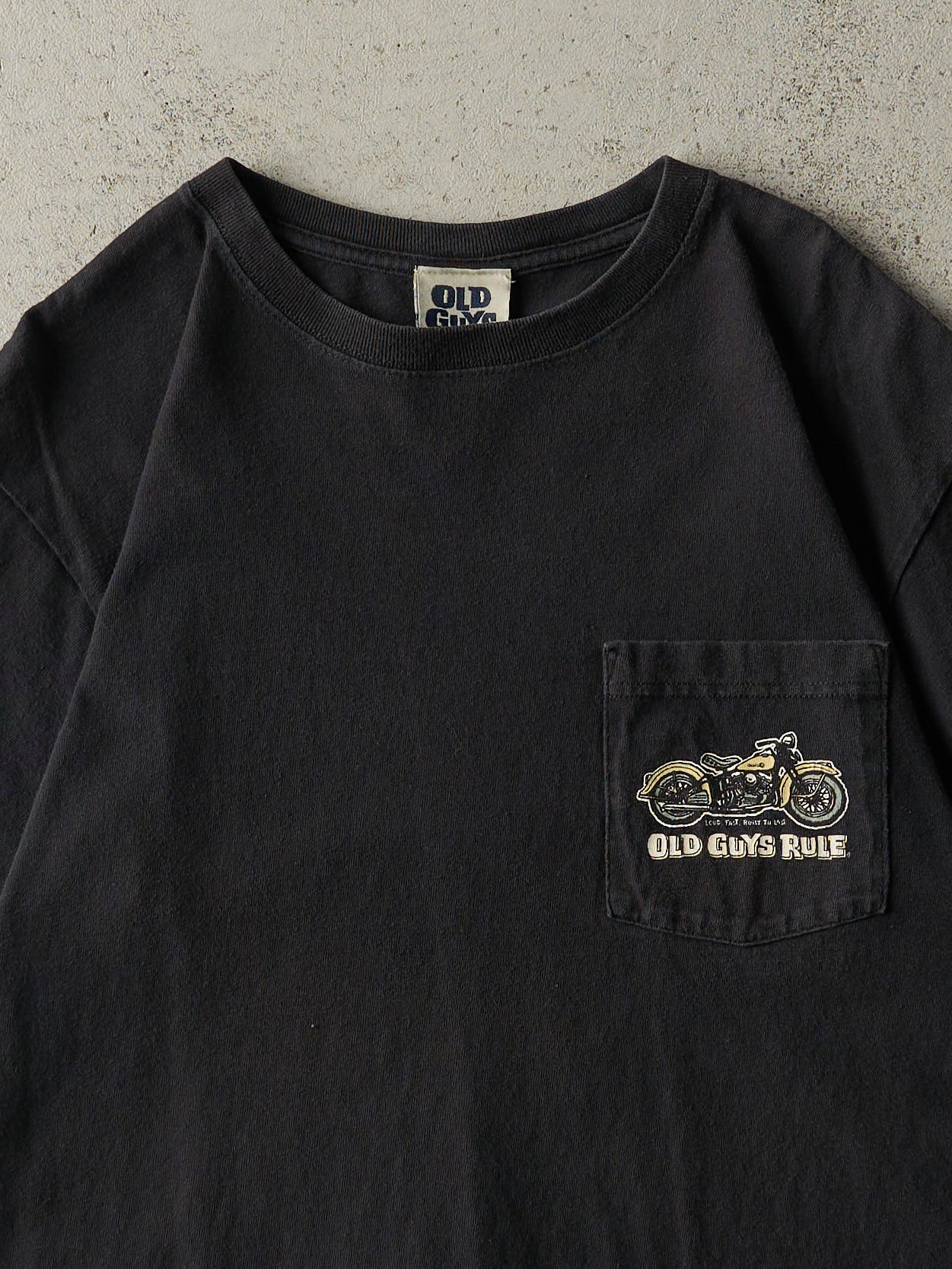 Vintage Y2K Black Old Guys Rule Biker Pocket Tee (M) - Image 3