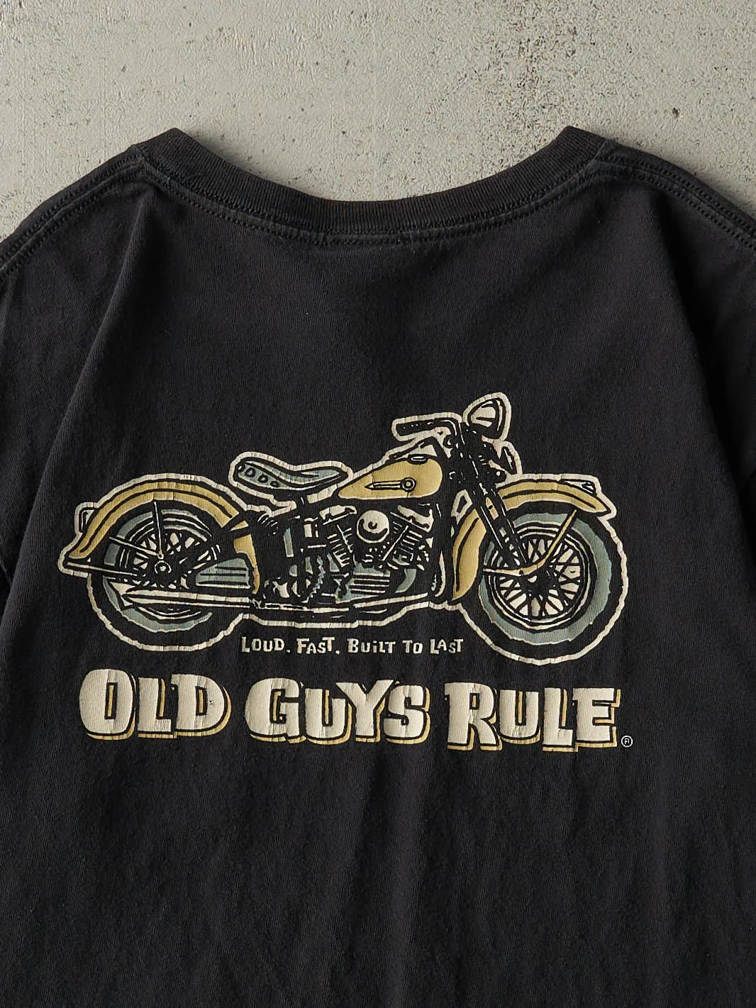 Vintage Y2K Black Old Guys Rule Biker Pocket Tee (M) - Image 4