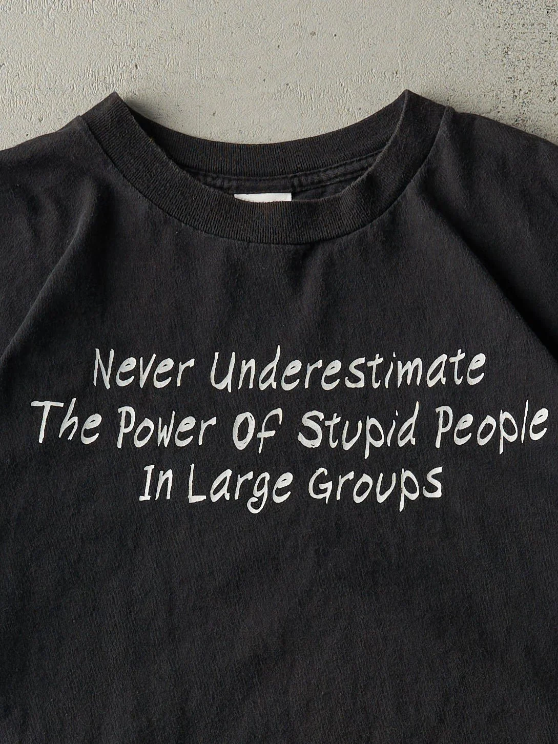 Vintage Y2K Black "The Power Of Stupid People" Slogan Tee (L) - Image 2