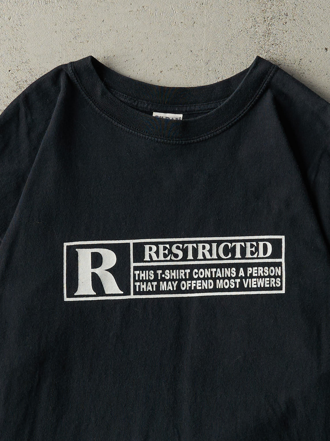 Vintage Y2K Black Rated R Slogan Tee (L/XL) - Image 2