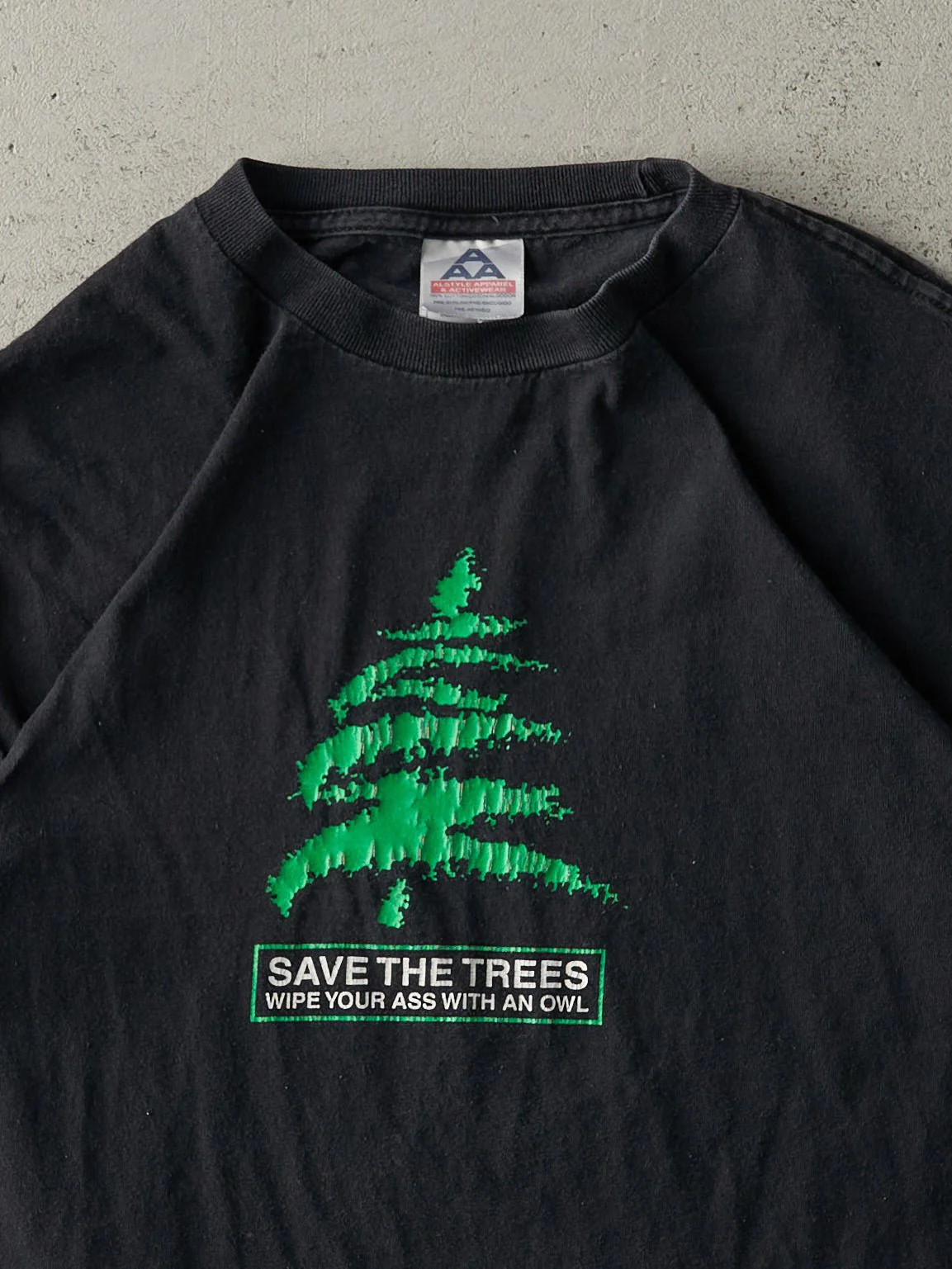 Vintage Y2K Black "Save the Trees" Parody Tee (S) - Image 2