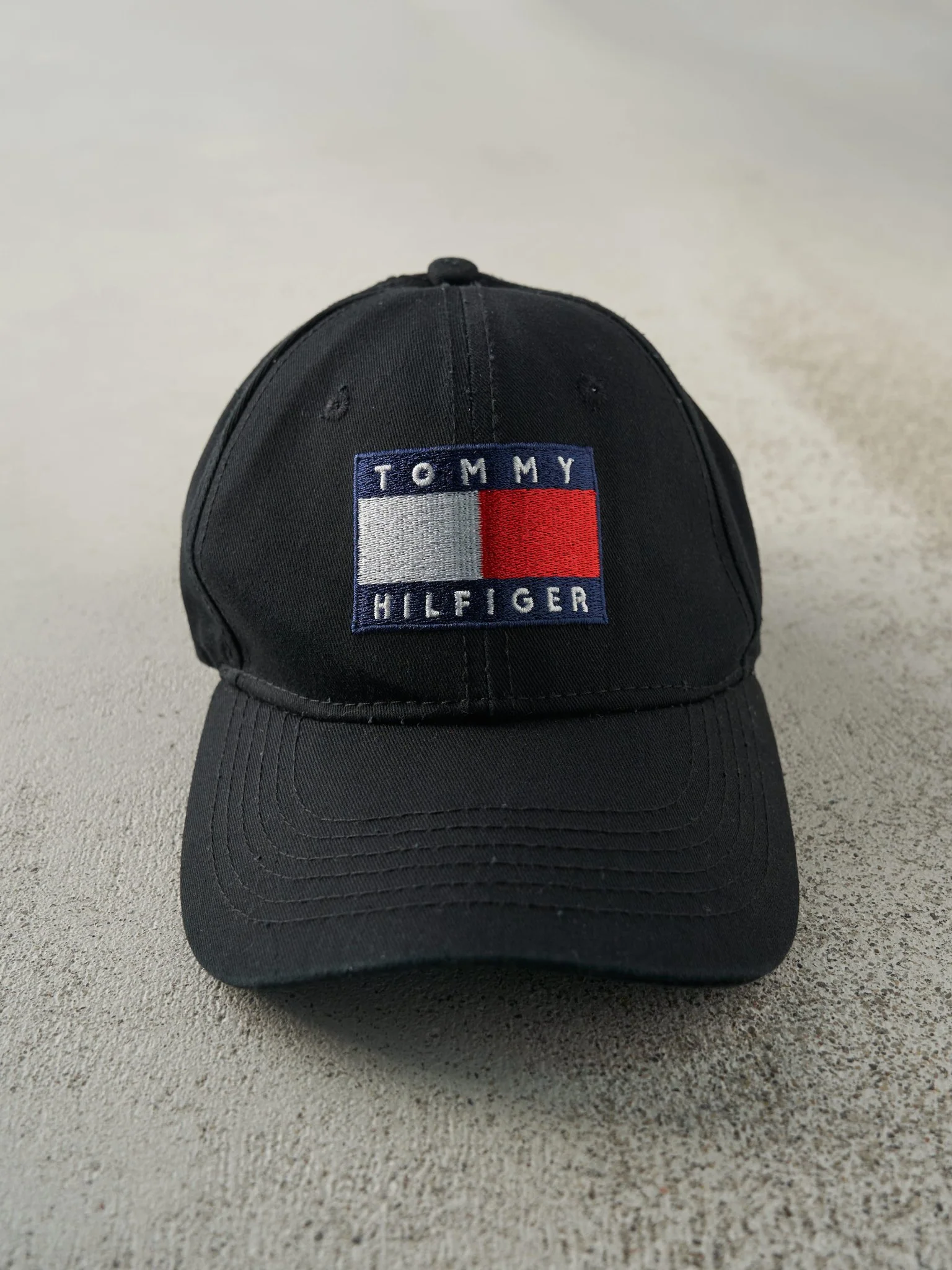 Vintage Y2K Black Tommy Hilfiger Embroidered Strapback Hat