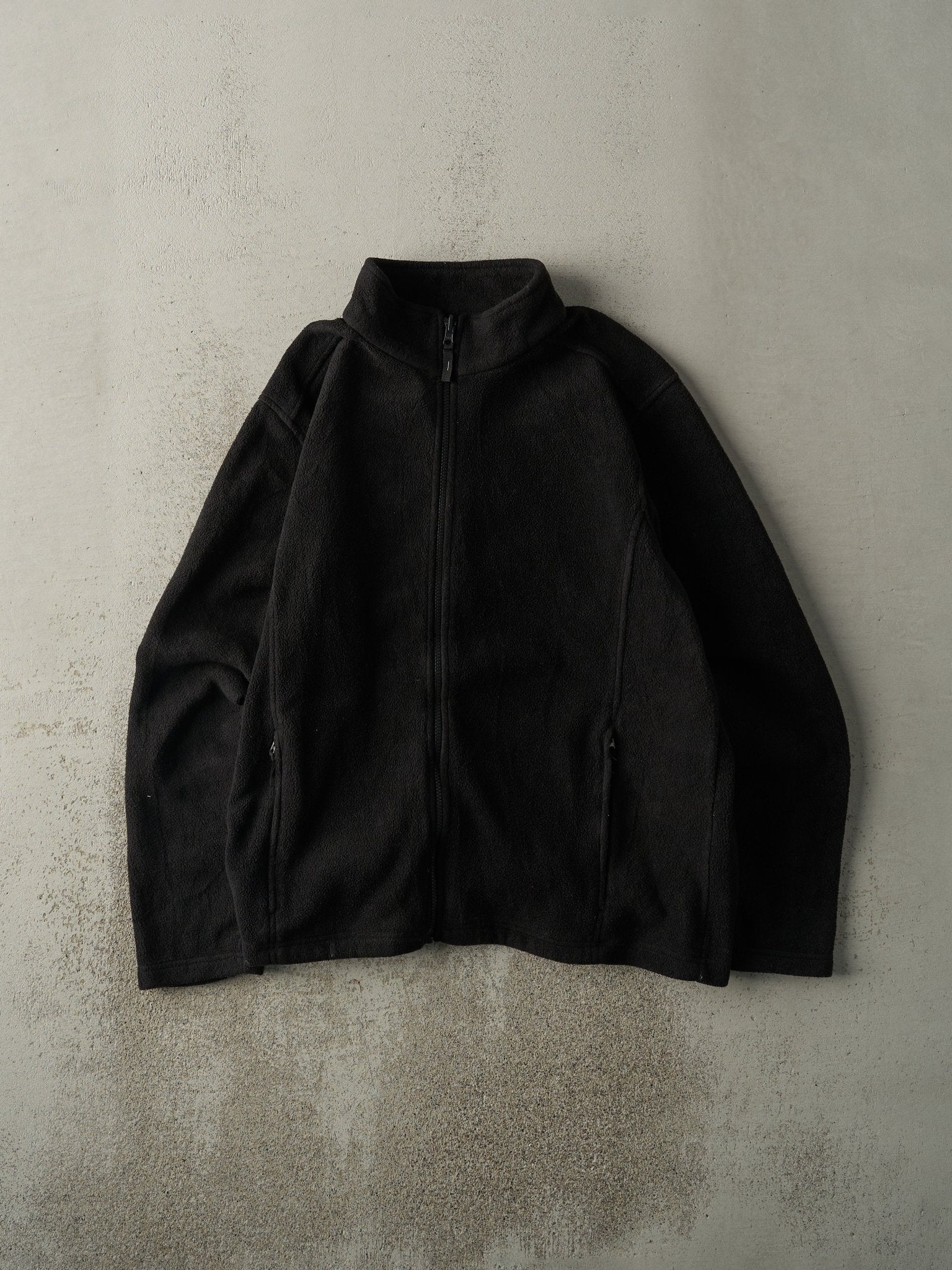 Vintage Y2K Black Zip Up Fleece Sweatshirt (XL)