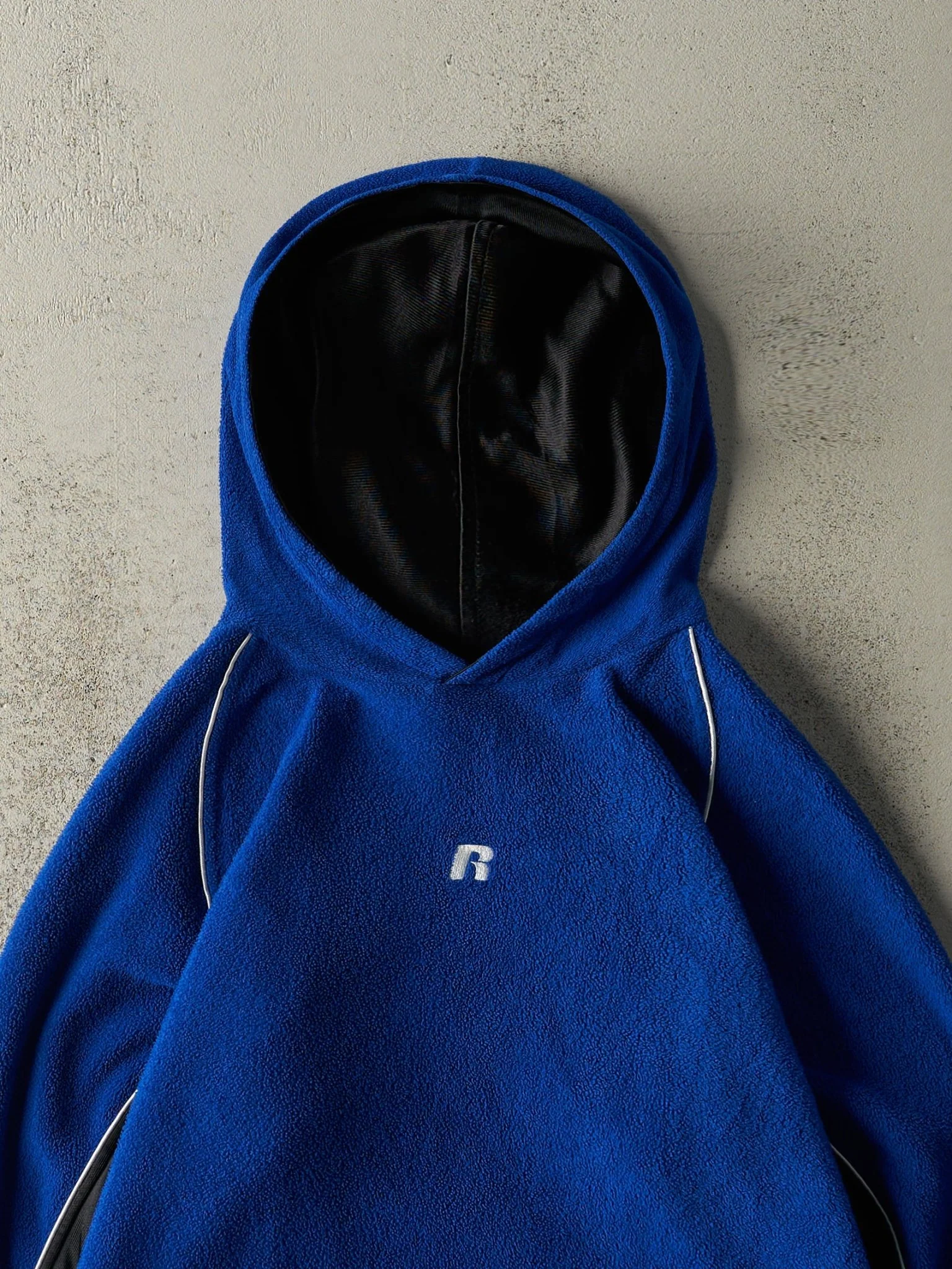 Vintage Y2K Blue & Black Russell Athletic Embroidered Fleece Hoodie (S) - Image 2