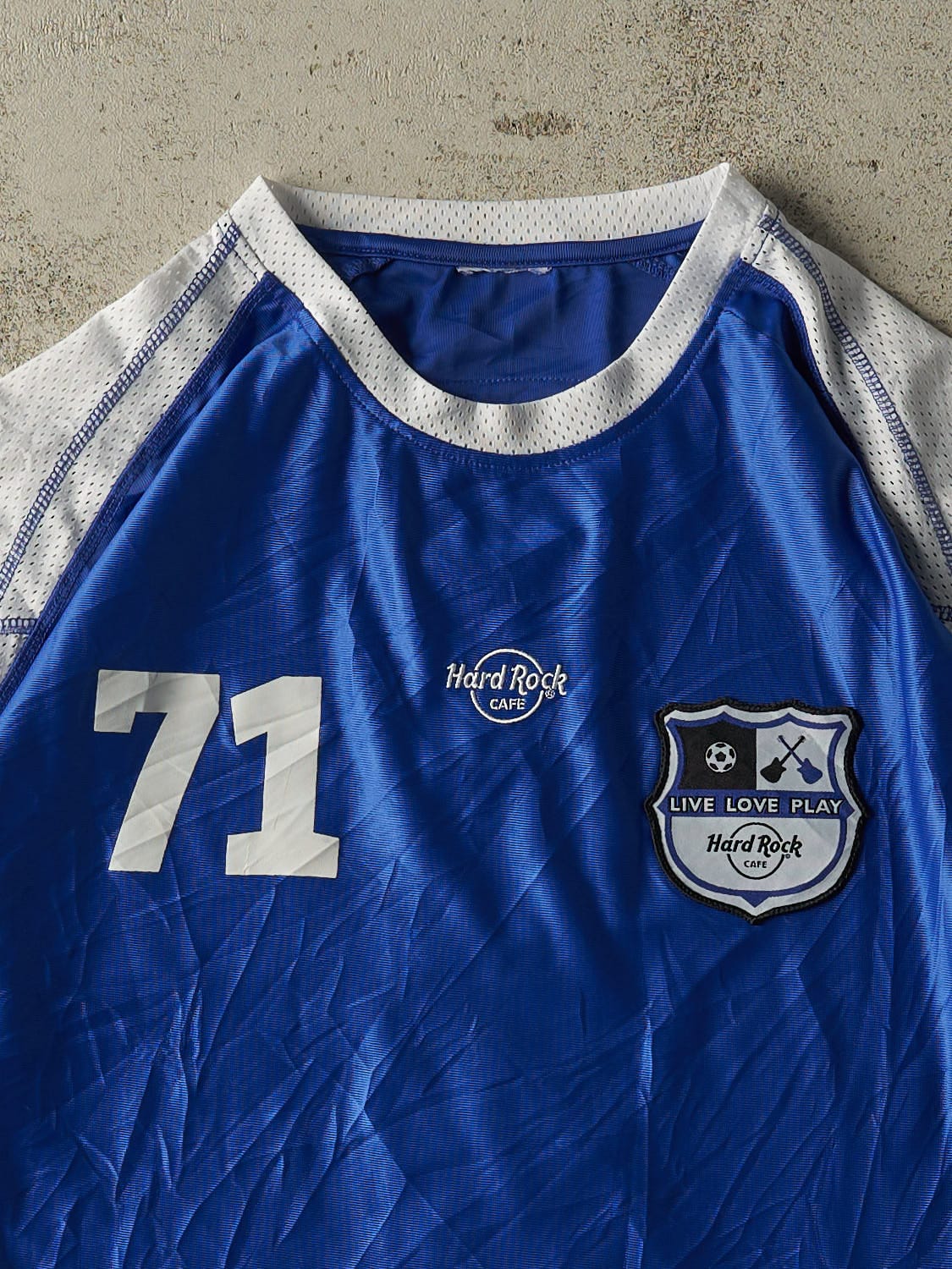 Vintage Y2K Blue Hard Rock Cafe Soccer Jersey (L/XL) - Image 3