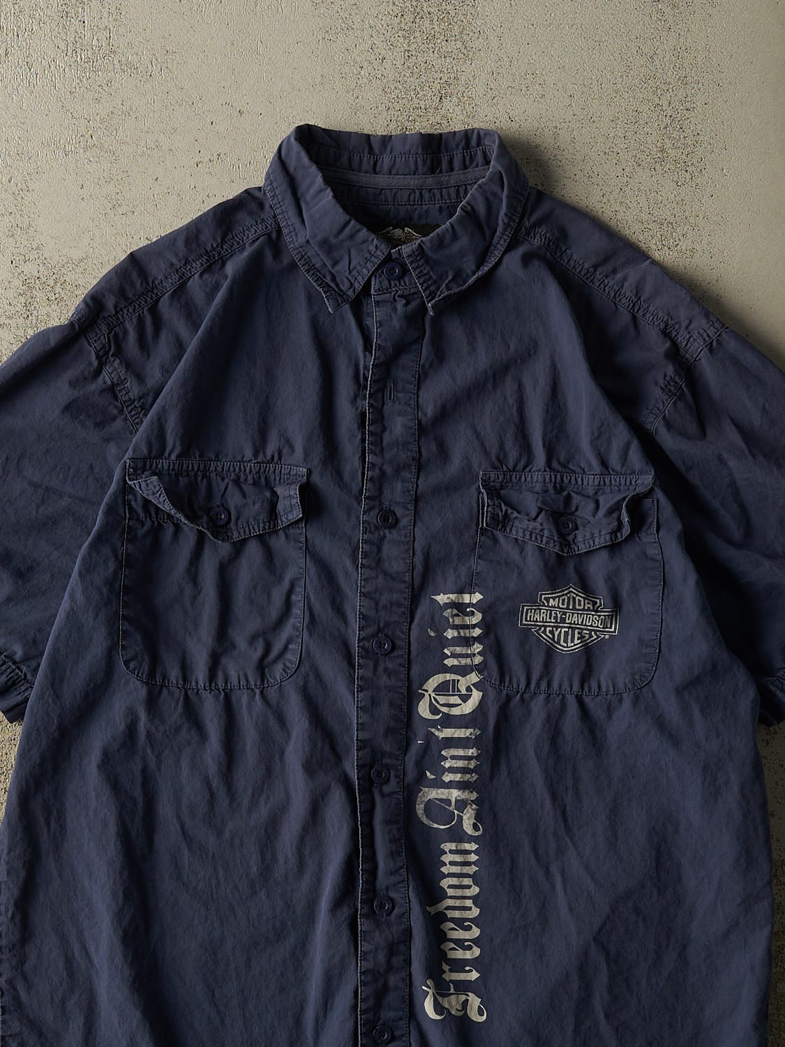 Vintage Y2K Blue Harley Davidson Button Up Tee (L/XL) - Image 3