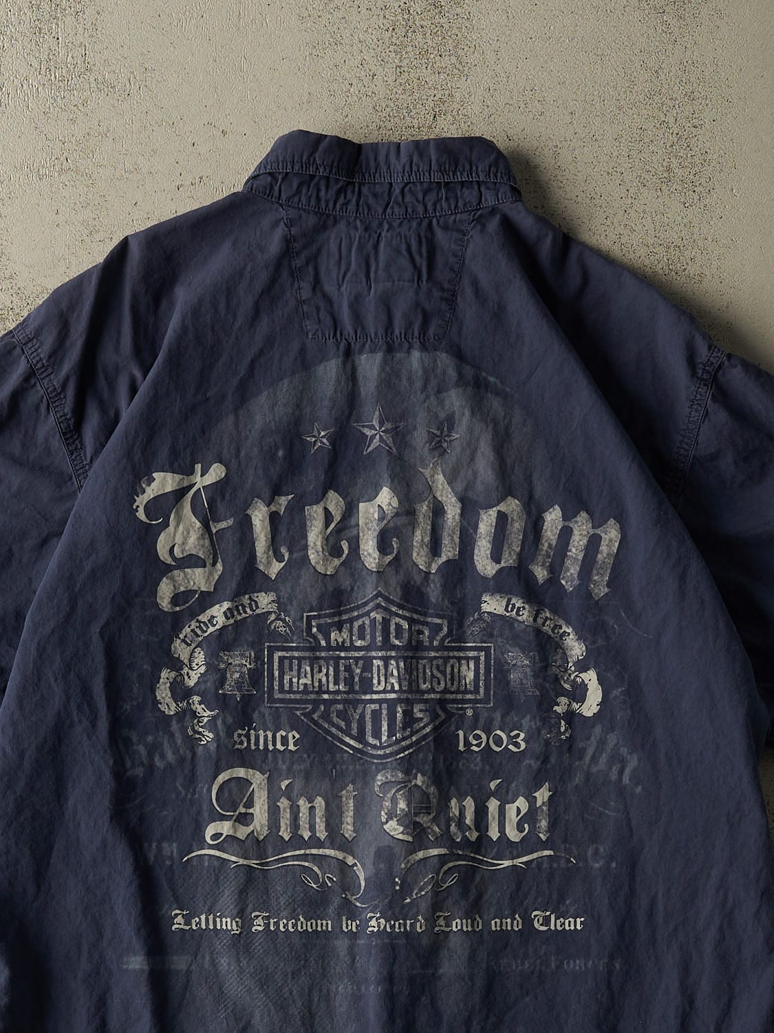 Vintage Y2K Blue Harley Davidson Button Up Tee (L/XL) - Image 4