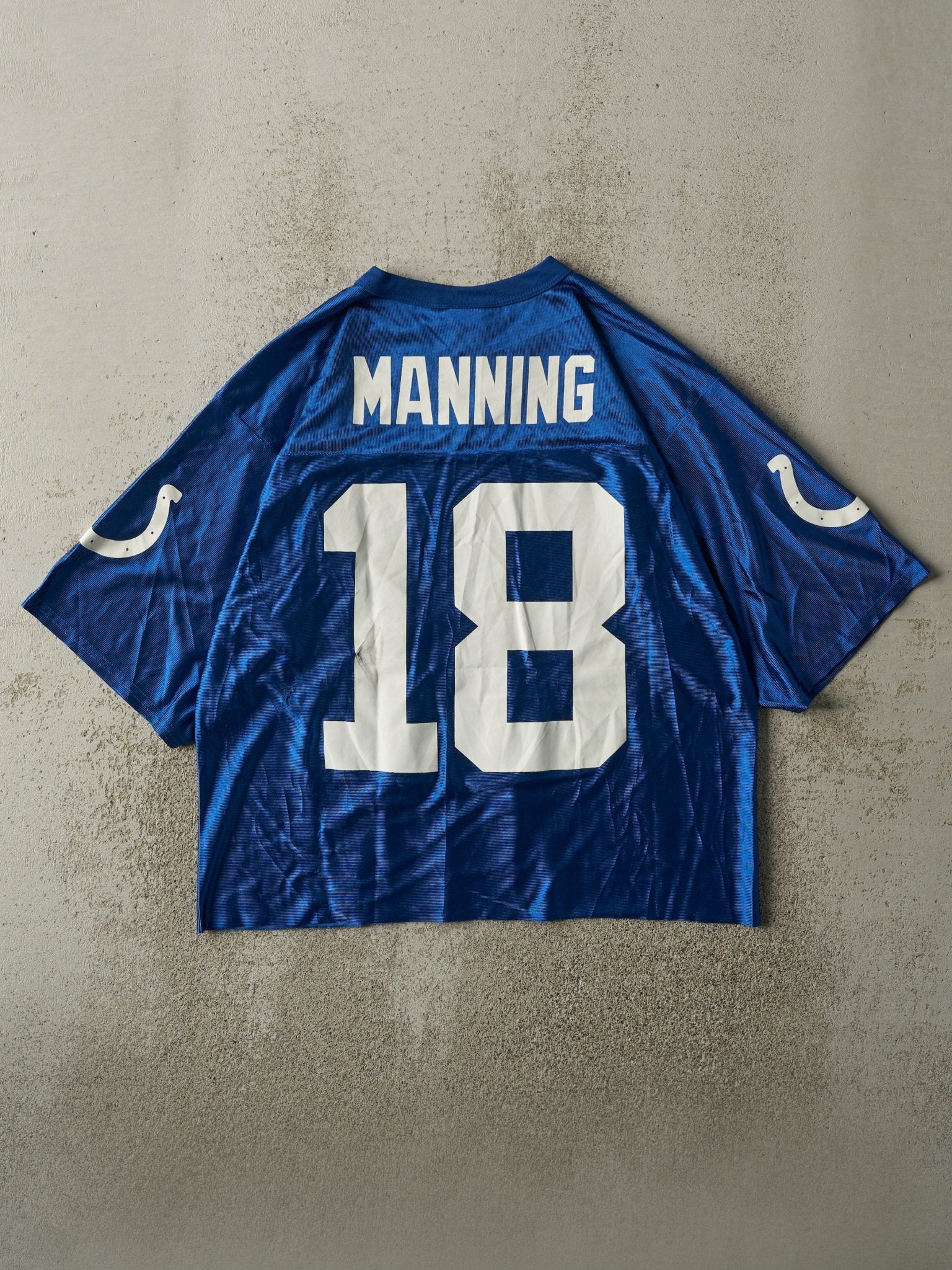 Vintage Y2K Blue Indianapolis Colts #18 Peyton Manning Cropped Jersey (S/M) - Image 2