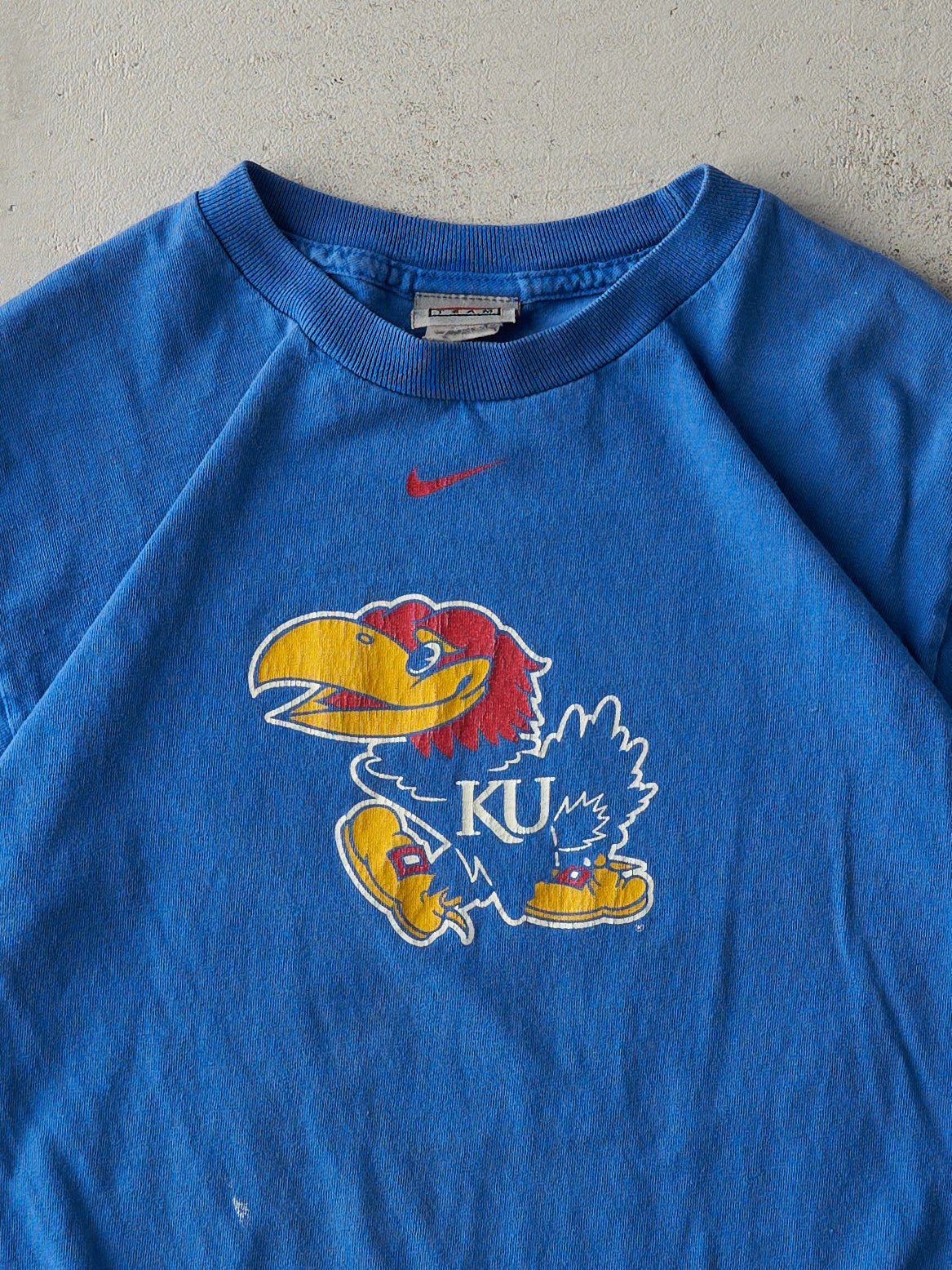 Vintage Y2K Blue Nike Middle Swoosh Kansas Jayhawks Tee (XS) - Image 2