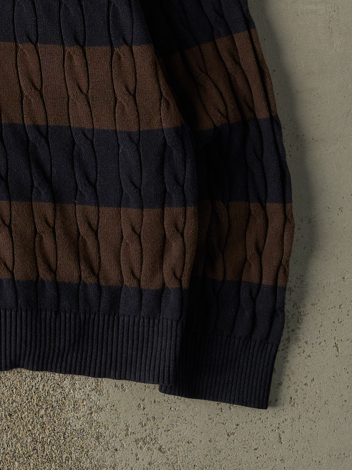 Vintage Y2K Brown & Navy Nautica Striped Cable Knit Sweater (XXL) - Image 4