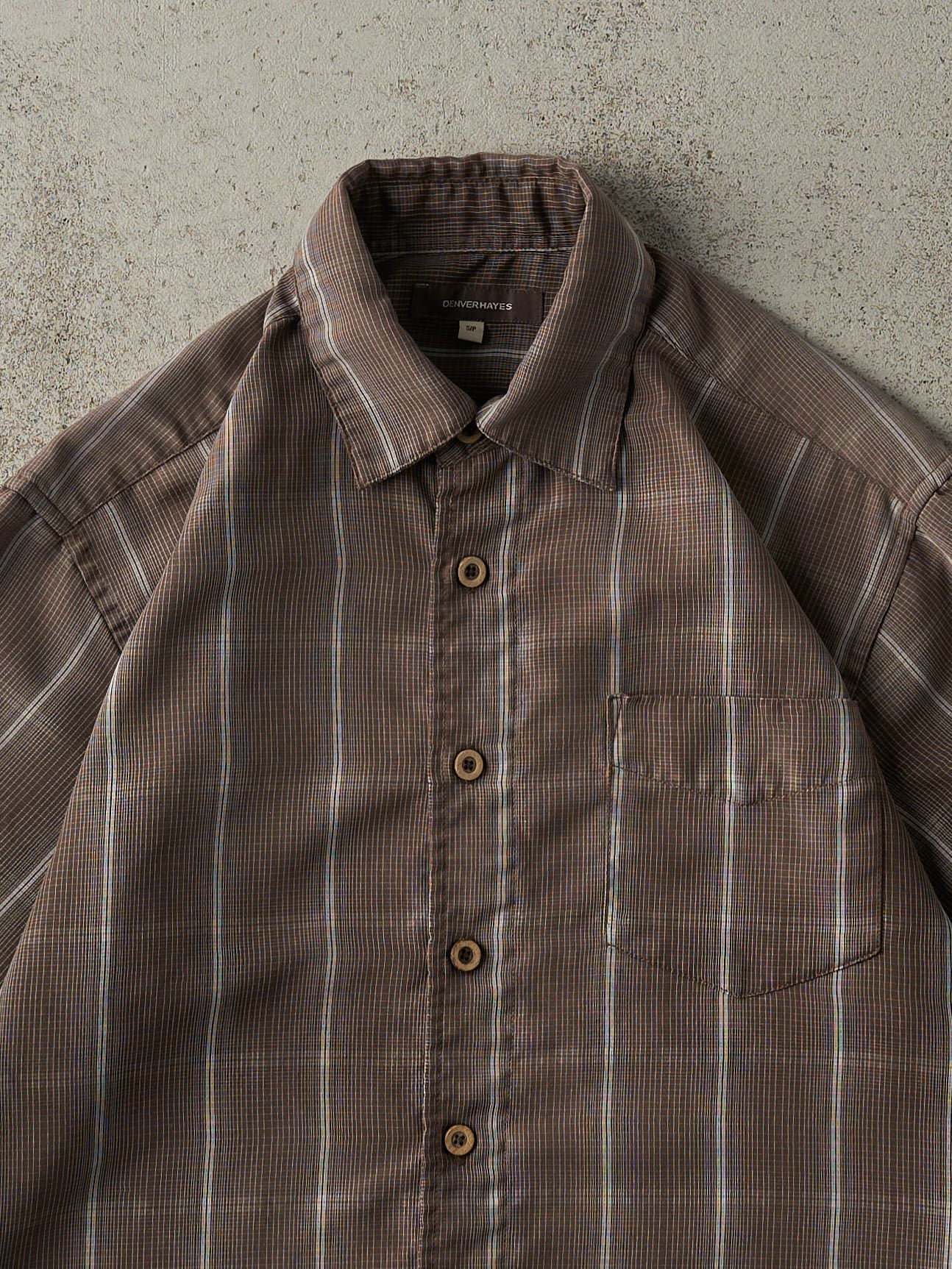Vintage Y2K Brown Striped Button Up Shirt (S/M) - Image 3