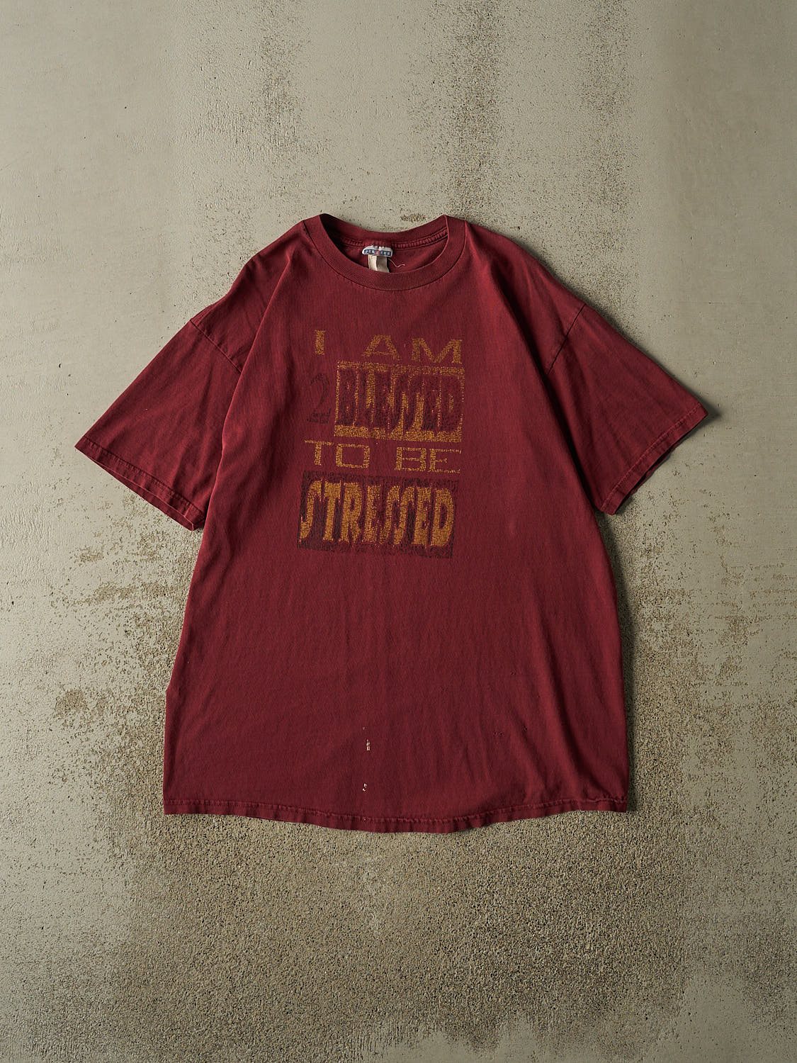 Vintage Y2K Burgundy "I Am 2 Blessed To Be Stressed" Tee (XL/XXL)