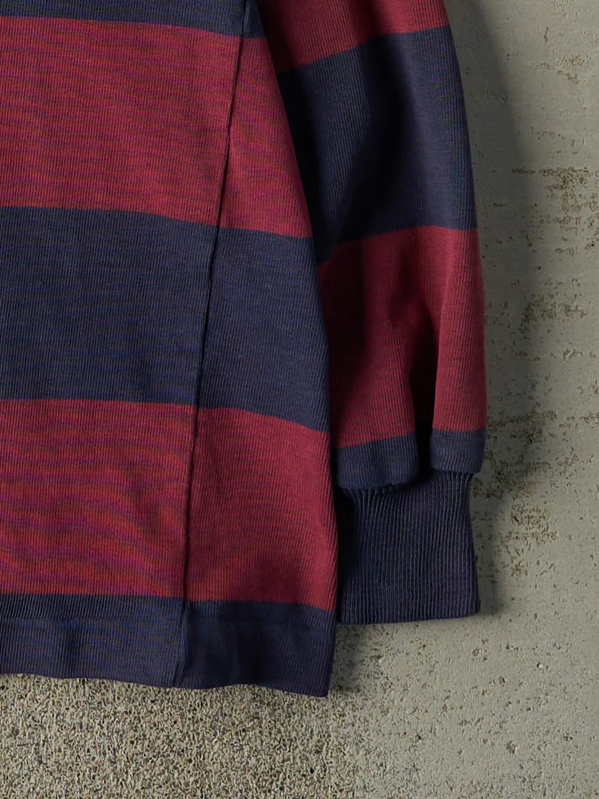 Vintage Y2K Burgundy & Navy Rugby Long Sleeve (M) - Image 3
