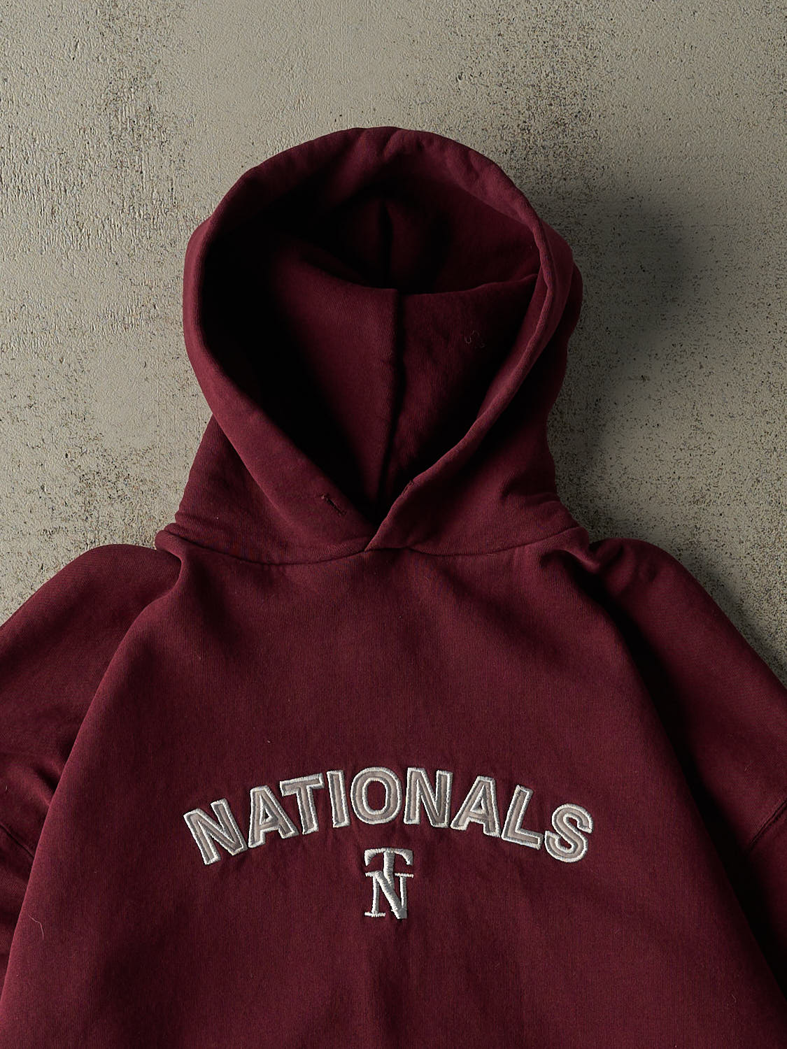 Vintage Y2K Burgundy Russell Athletic Nationals Embroidered Hoodie (XL) - Image 2