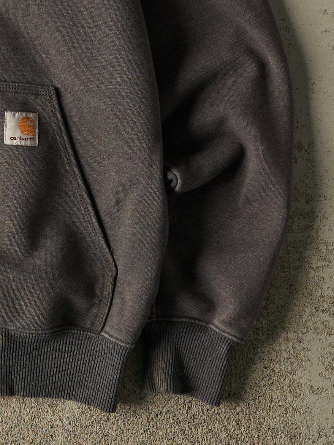 Vintage Y2K Charcoal Grey Carhartt Zip Up Hoodie (M) - Image 4