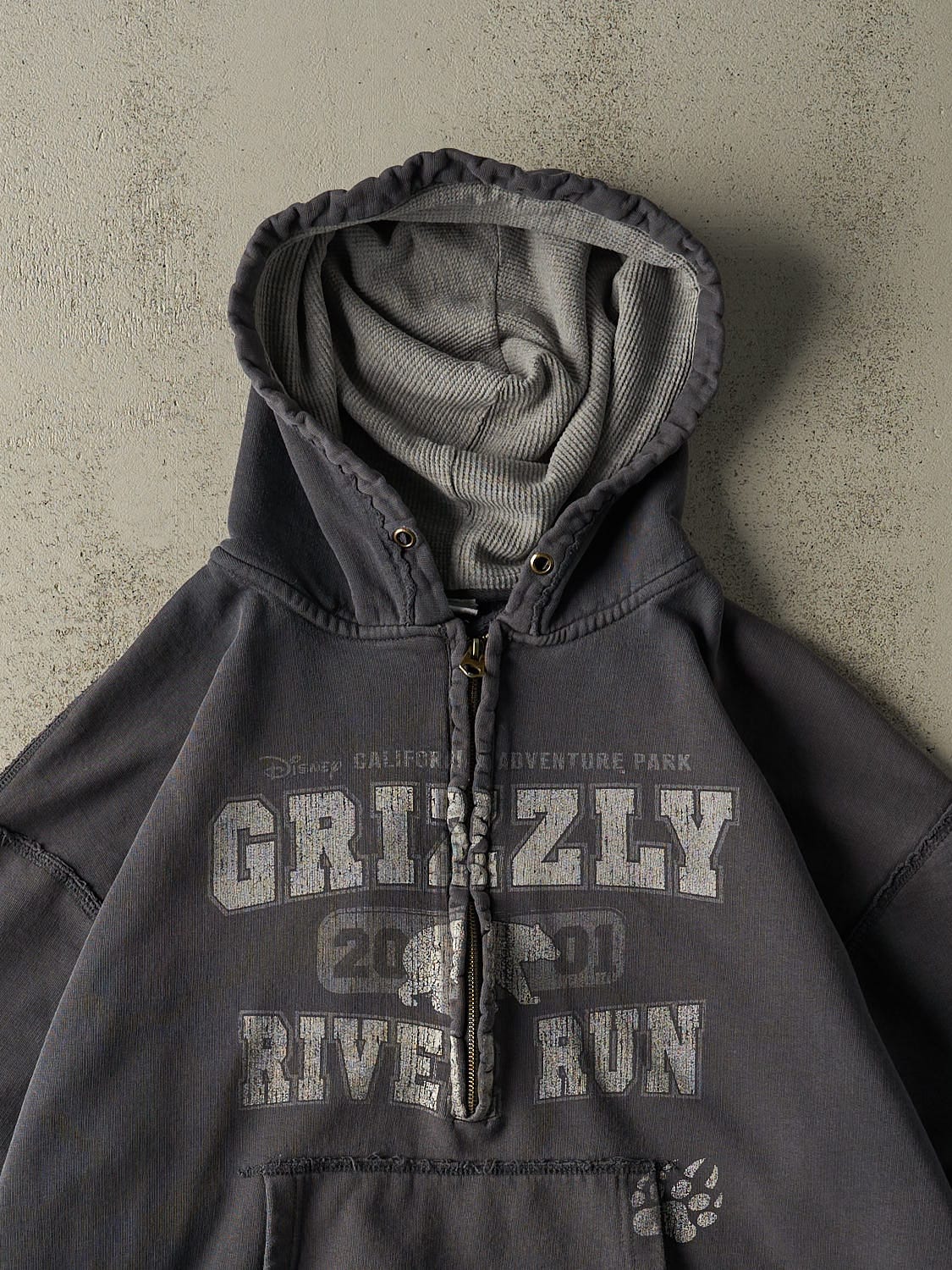 Vintage Y2K Charcoal Grey Disney Grizzly River Run Quarter Zip Hoodie (XL) - Image 2