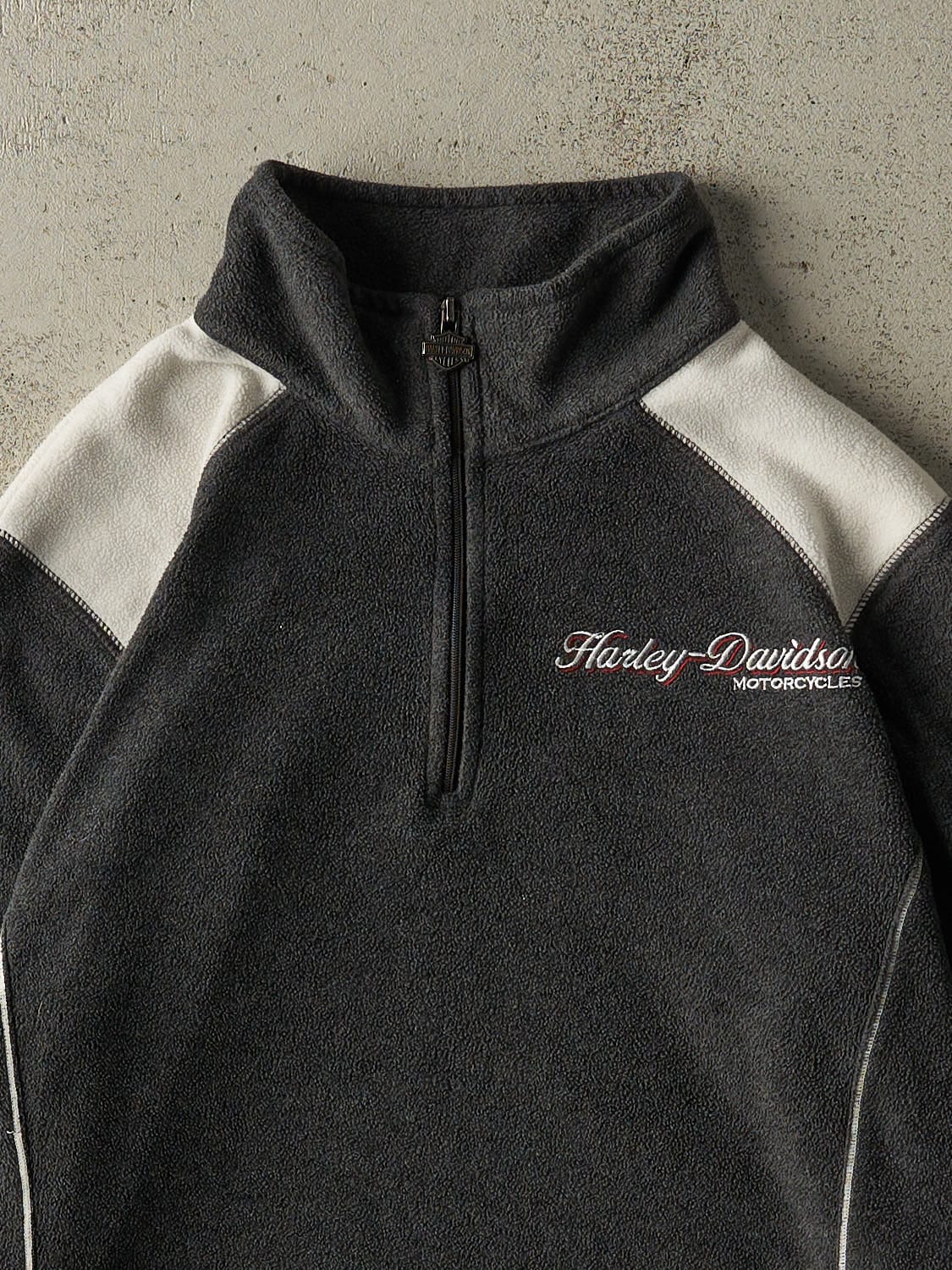 Vintage Y2K Charcoal Grey Harley Davidson Kitchener Quarter Zip Fleece (S/M) - Image 2
