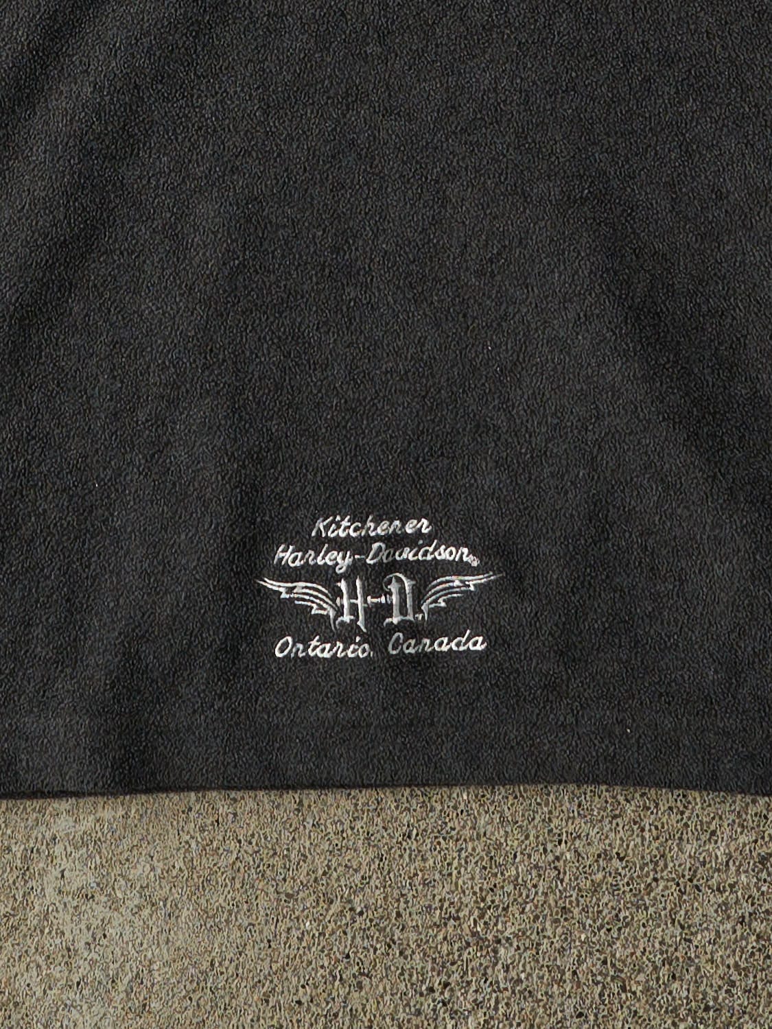 Vintage Y2K Charcoal Grey Harley Davidson Kitchener Quarter Zip Fleece (S/M) - Image 4