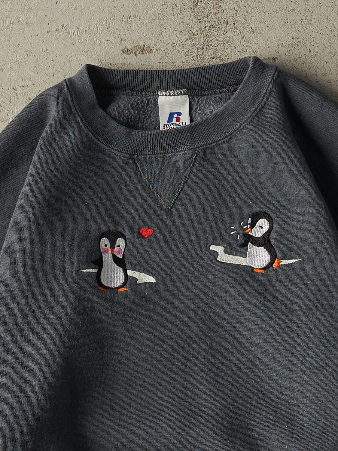 Vintage Y2K Charcoal Grey Russell Athletic Embroidered Crewneck (M) - Image 2