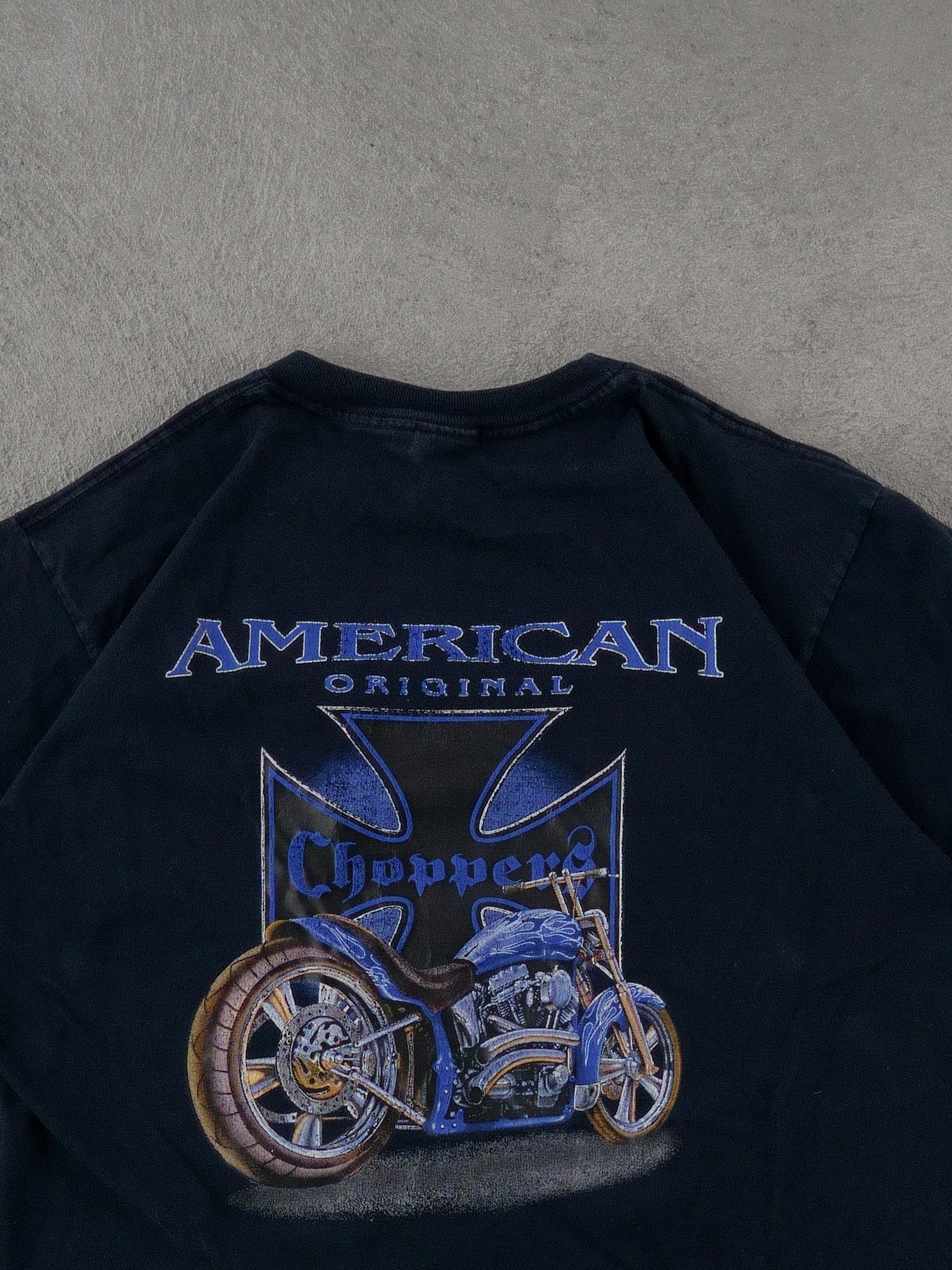 Vintage Y2k Dark Blue American Original Choppers Graphic Tee (M). - Image 4