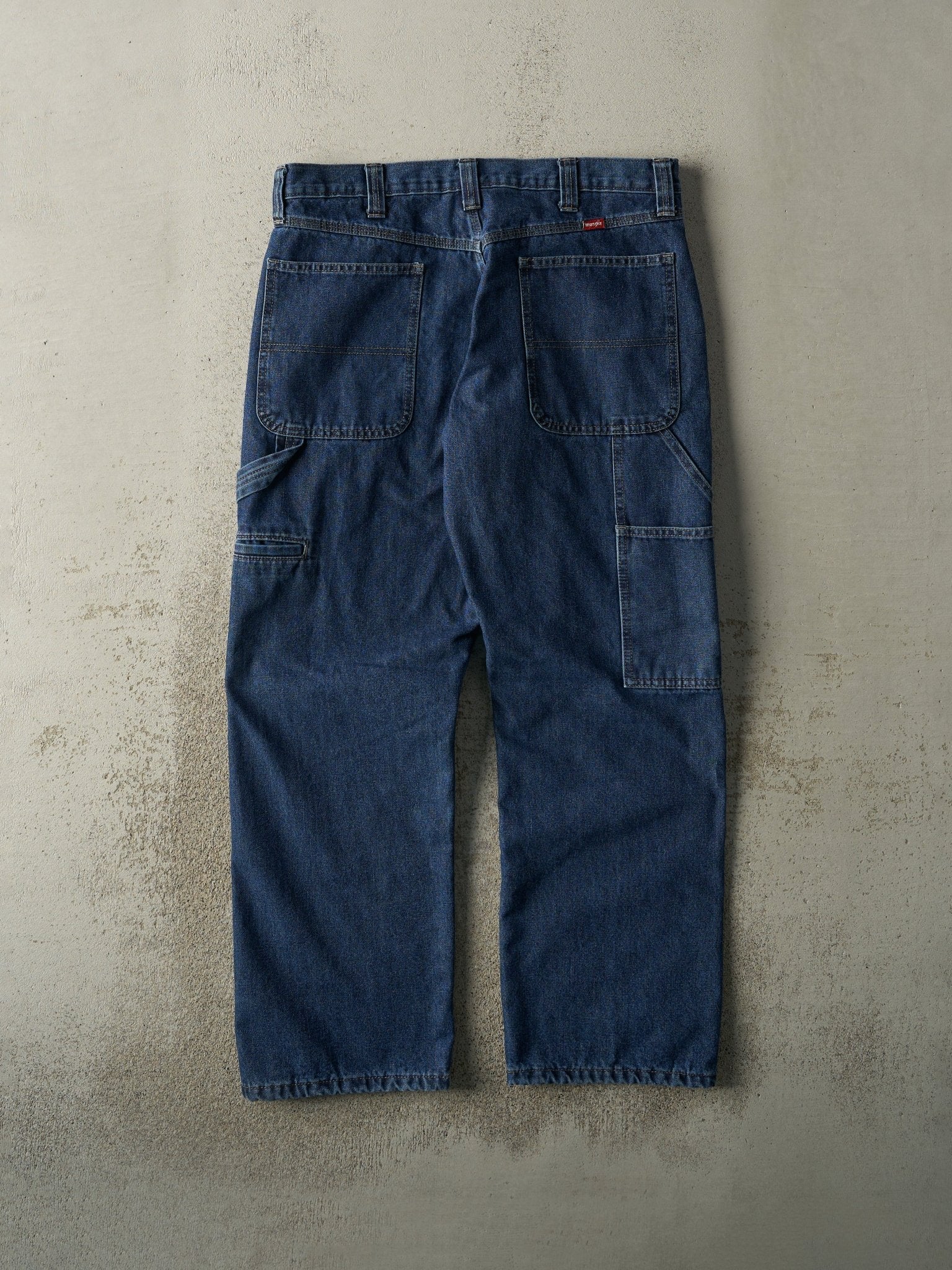 Vintage 90s Dark Wash Wrangler Fleece Lined Carpenter Jeans (35x29) - Image 3