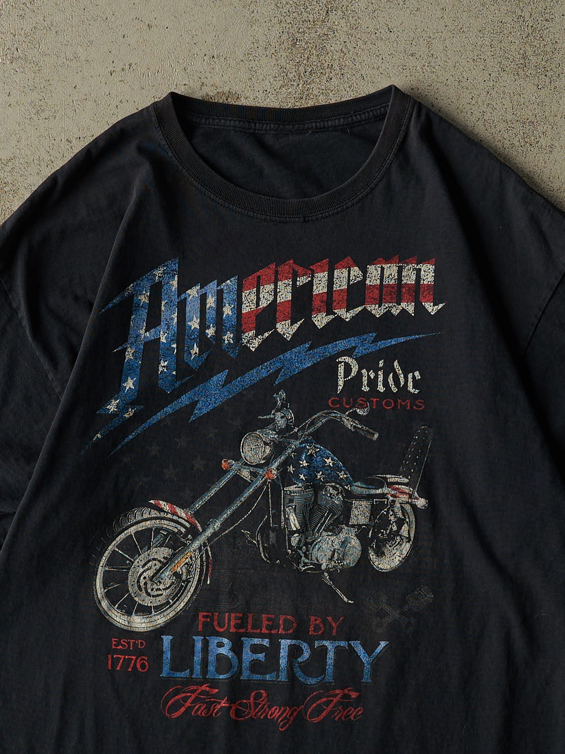 Vintage Y2K Faded Black American Pride Customs Biker Tee (L) - Image 2