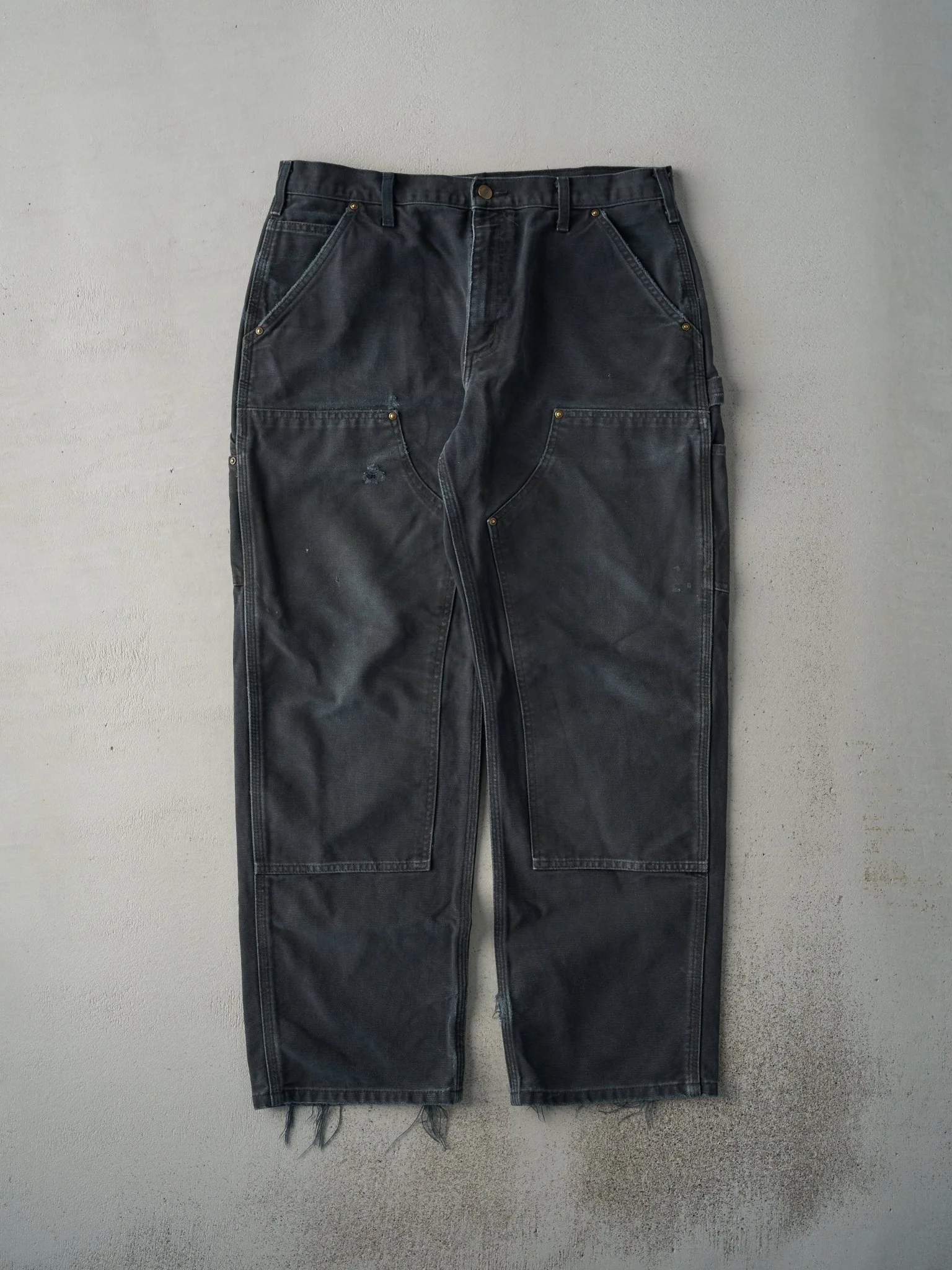 Vintage Y2K Faded Black Dungaree Fit Carhartt Double Knee Carpenter Pants (35x29)