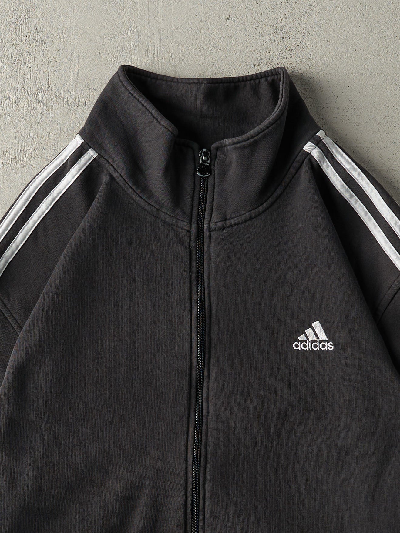 Vintage Y2K Faded Black Embroidered Adidas Zip Up Track Jacket (M) - Image 2