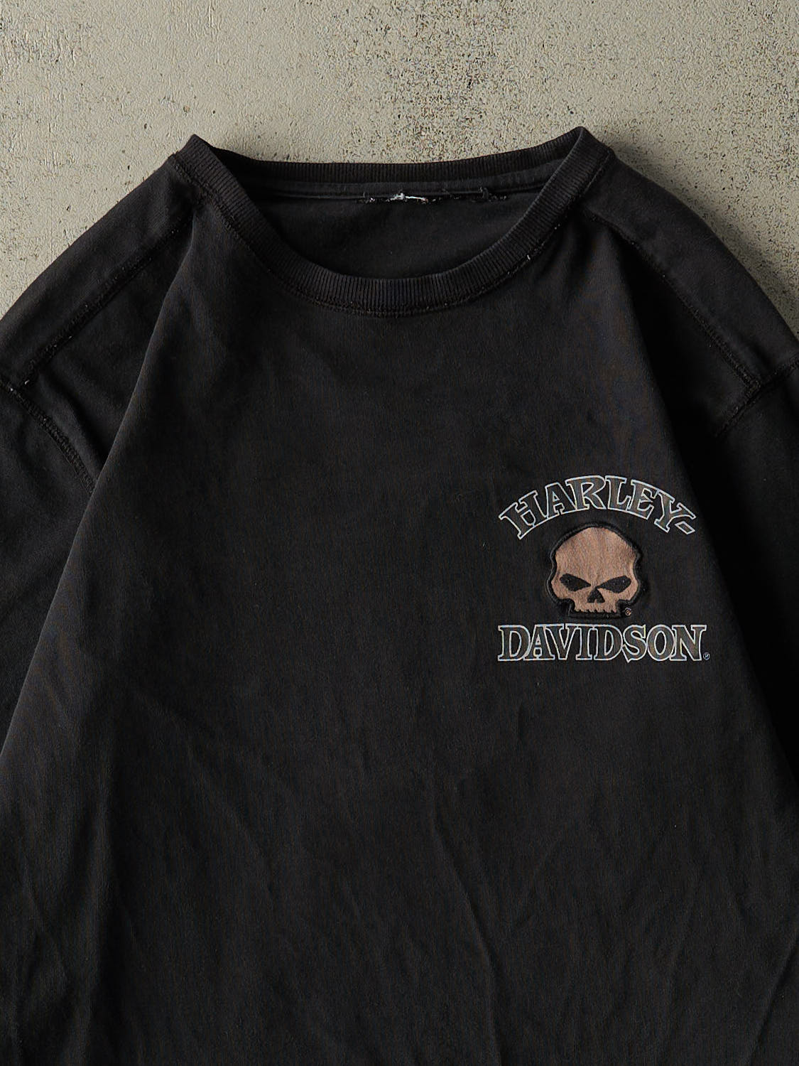 Vintage Y2K Faded Black Harley Davidson Embroidered Long Sleeve (L/XL) - Image 3