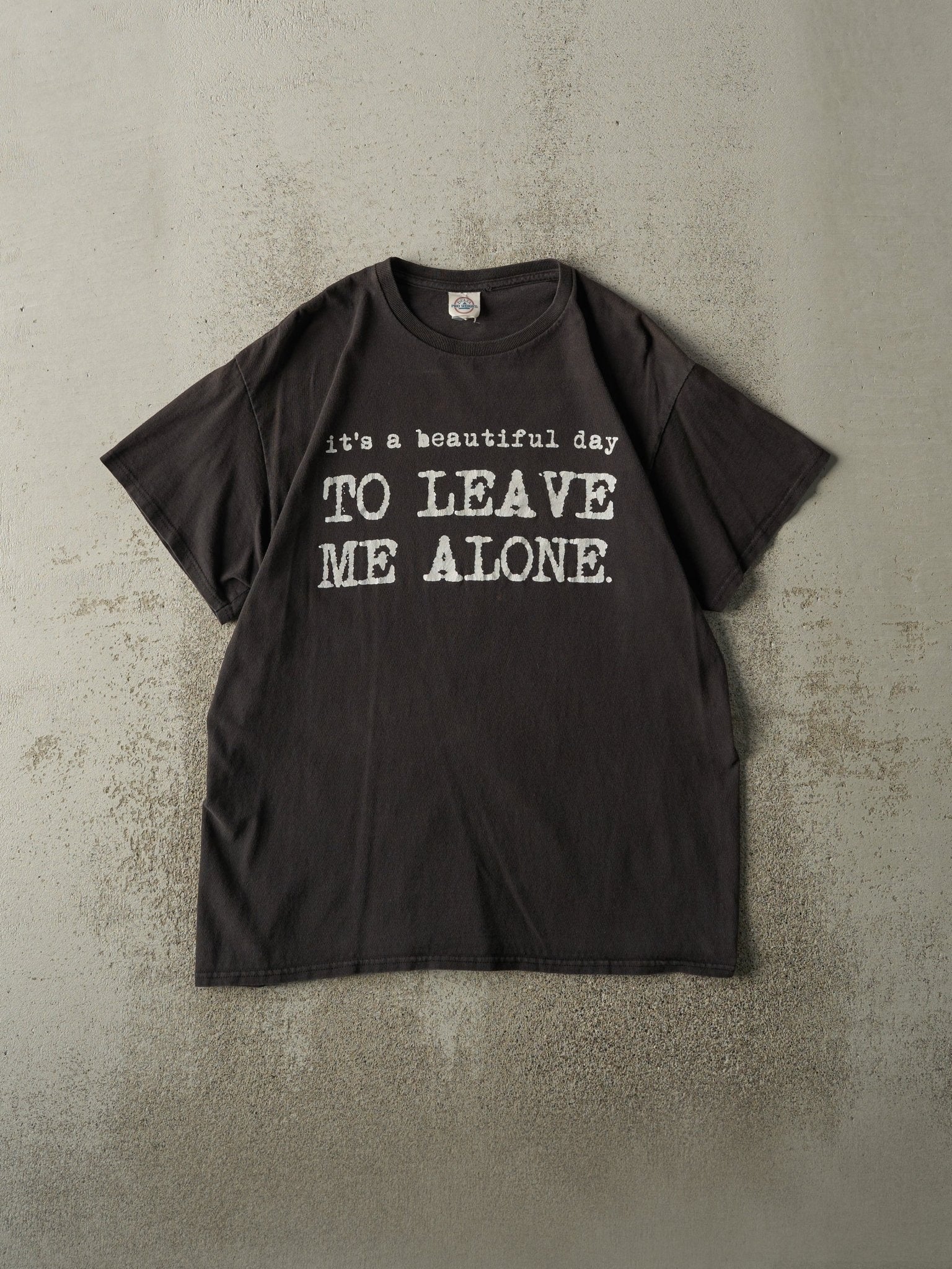 Vintage Y2K Faded Black "Leave Me Alone" Tee (L)