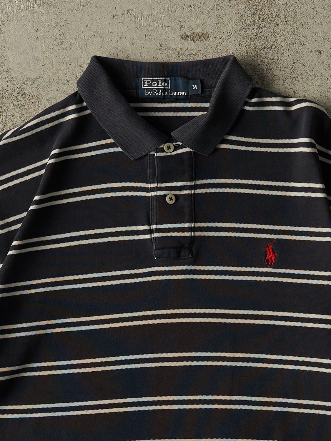Vintage Y2K Faded Black Polo Quarter Button Tee (L) - Image 2