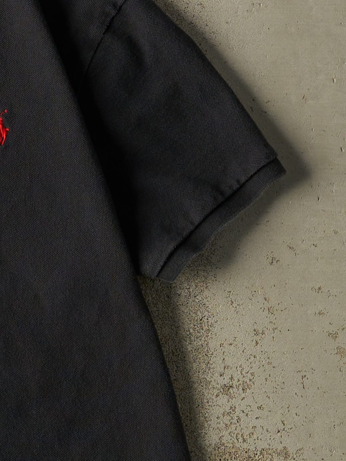 Vintage Y2K Faded Black Polo Quarter Button Tee (M) - Image 4
