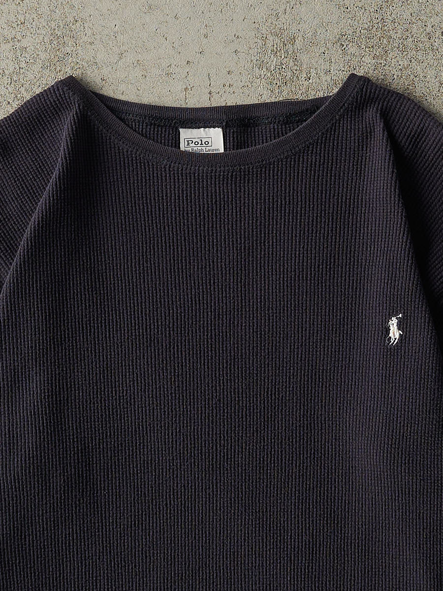 Vintage Y2K Faded Black Polo Ralph Lauren Thermal Long Sleeve (M) - Image 2