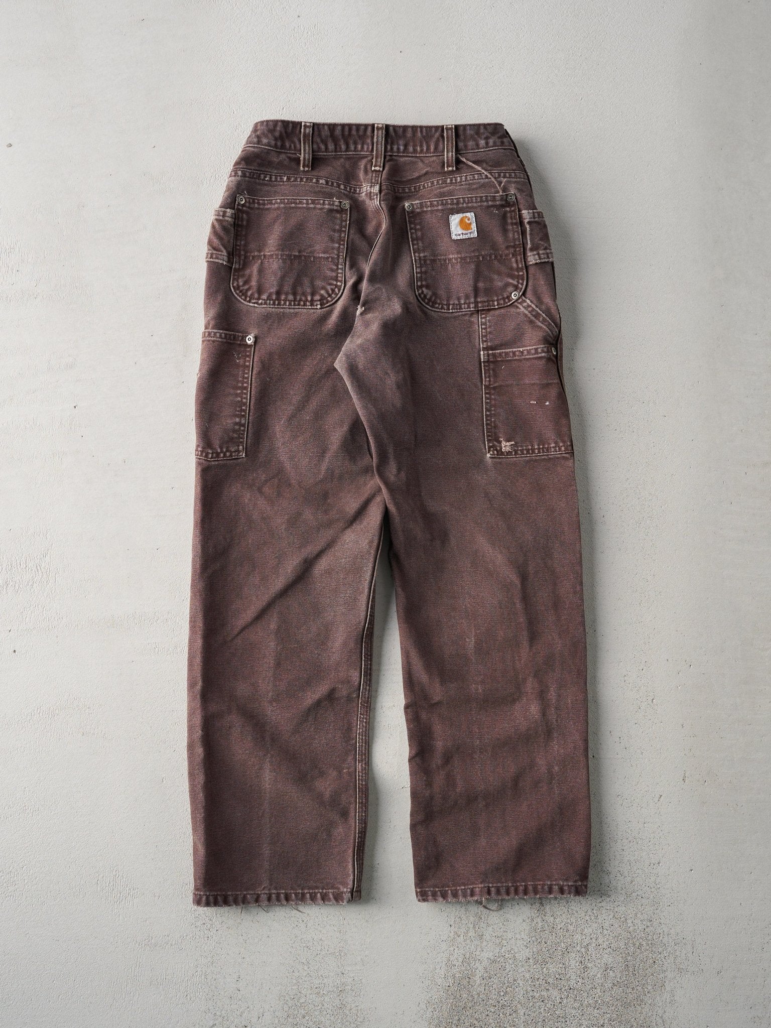 Vintage Faded Brown Carhartt Double Knee Carpenter Pants (28x28) - Image 2