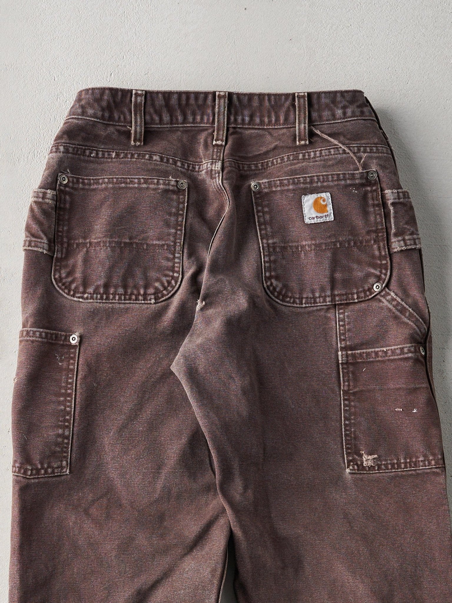 Vintage Faded Brown Carhartt Double Knee Carpenter Pants (28x28) - Image 4