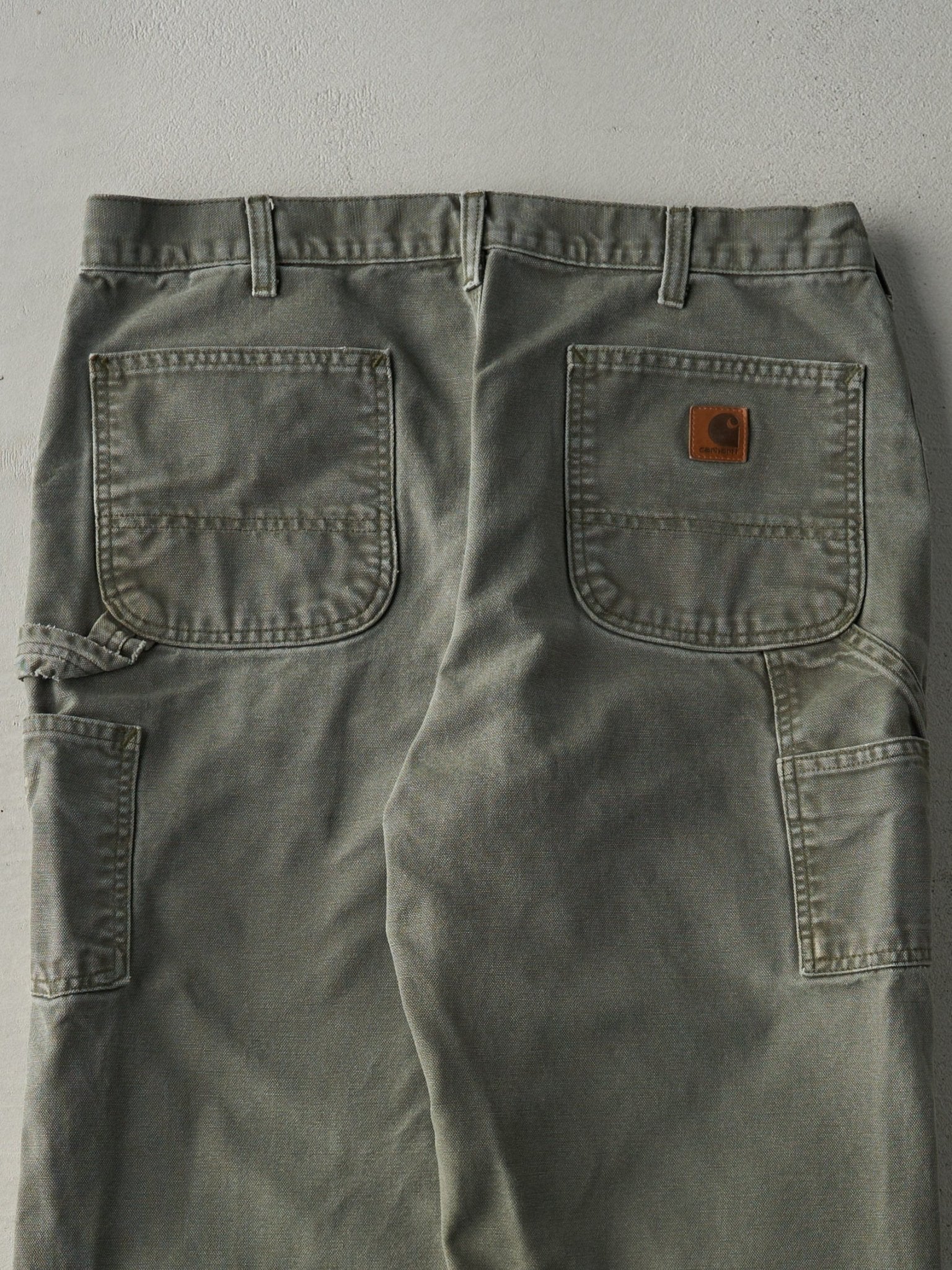 Vintage Y2K Faded Green Carhartt Dungaree Fit Carpenter Pants (35.5x30) - Image 4