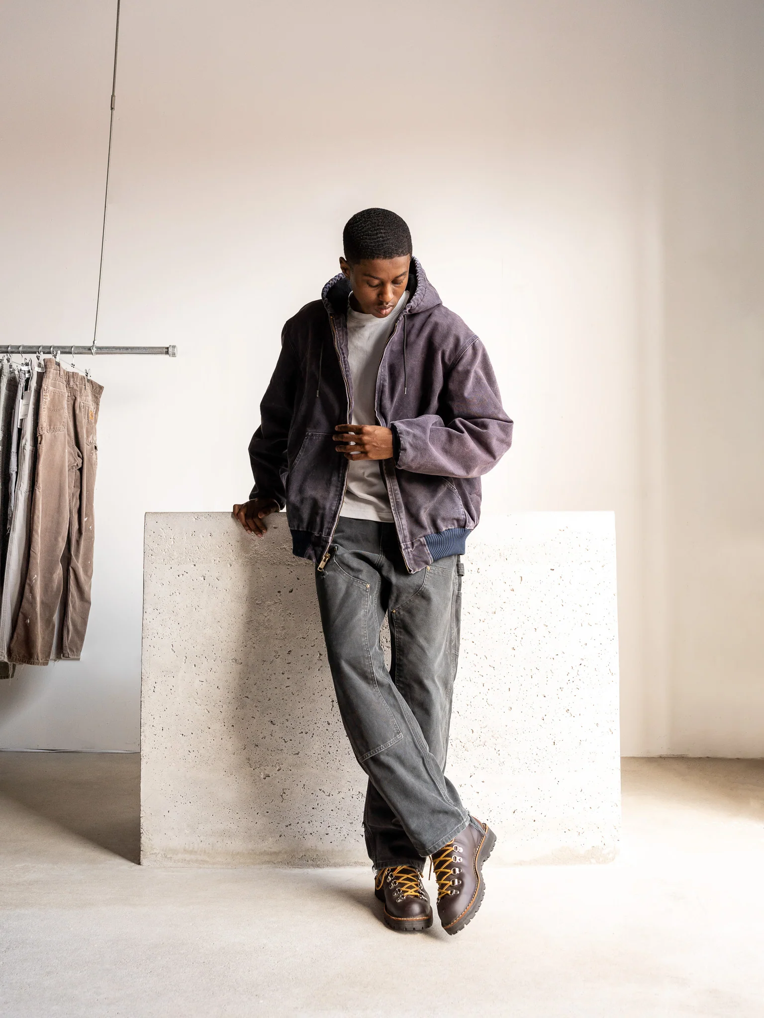 Vintage Y2K Faded Navy Carhartt Hooded Jacket (L) - Image 2