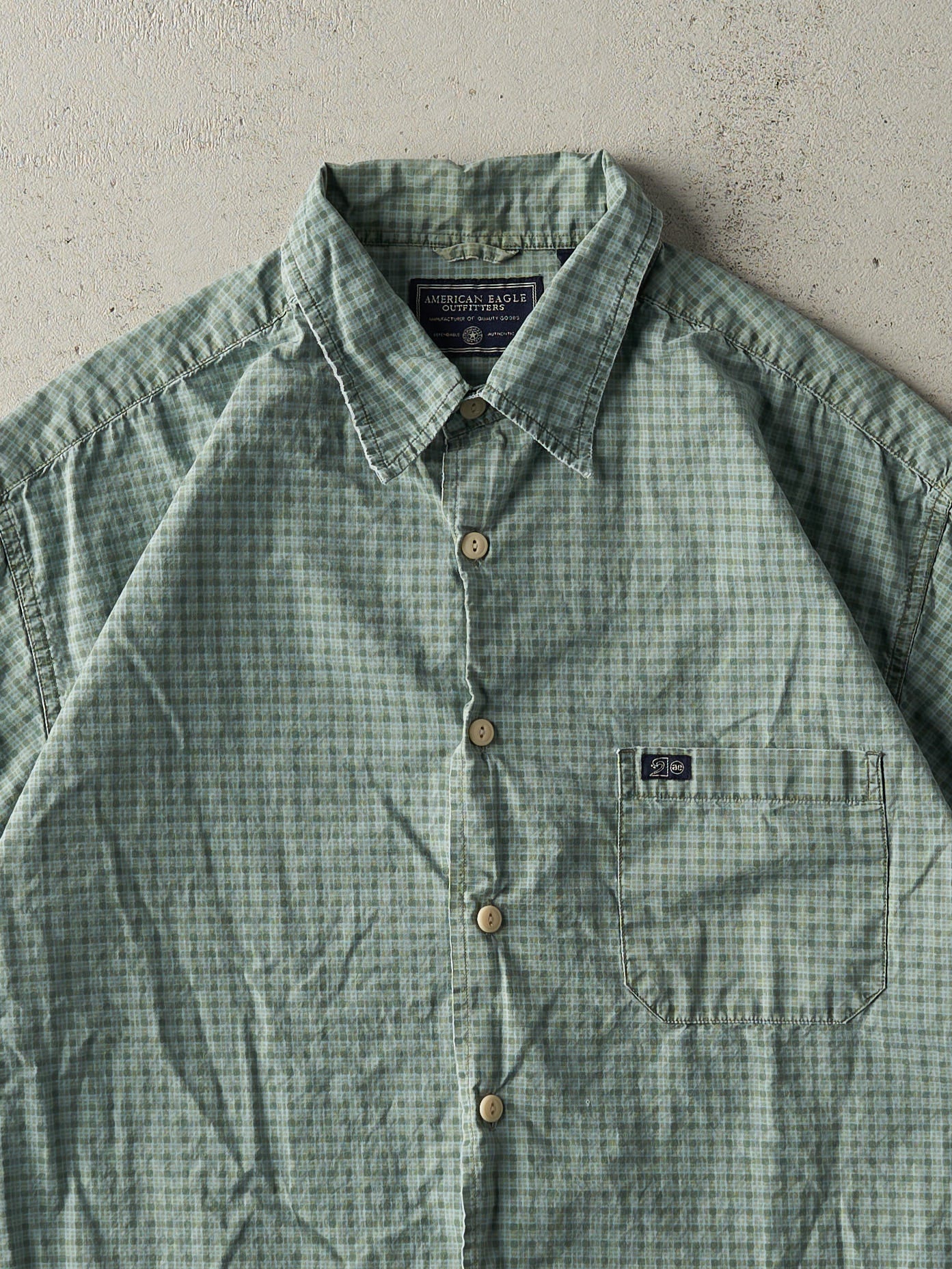 Vintage Y2K Green American Eagle Short Sleeve Button Up (L) - Image 3