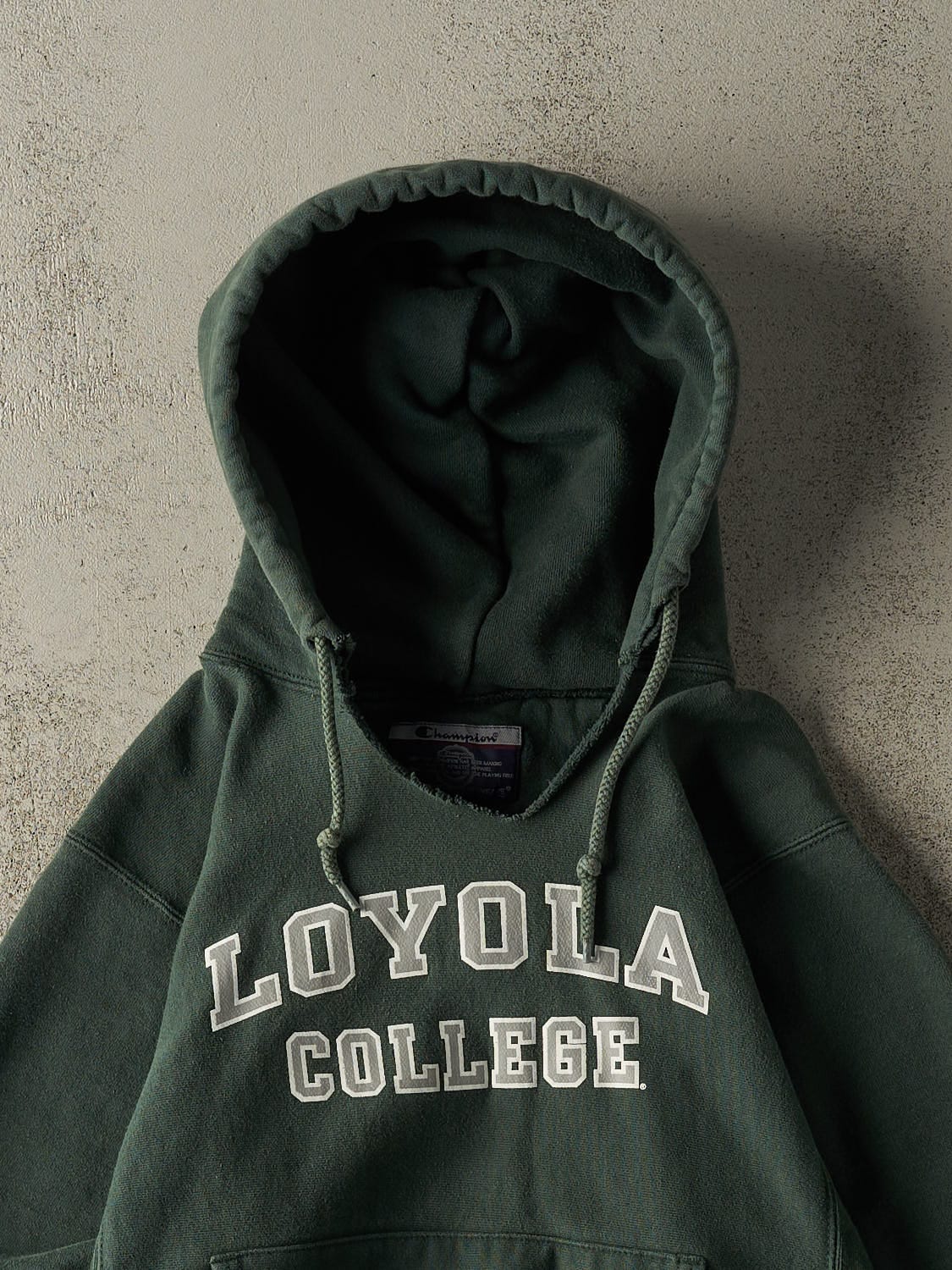 Vintage Y2K Green Champion Reverse Weave Loyola College Hoodie (XS/S) - Image 2