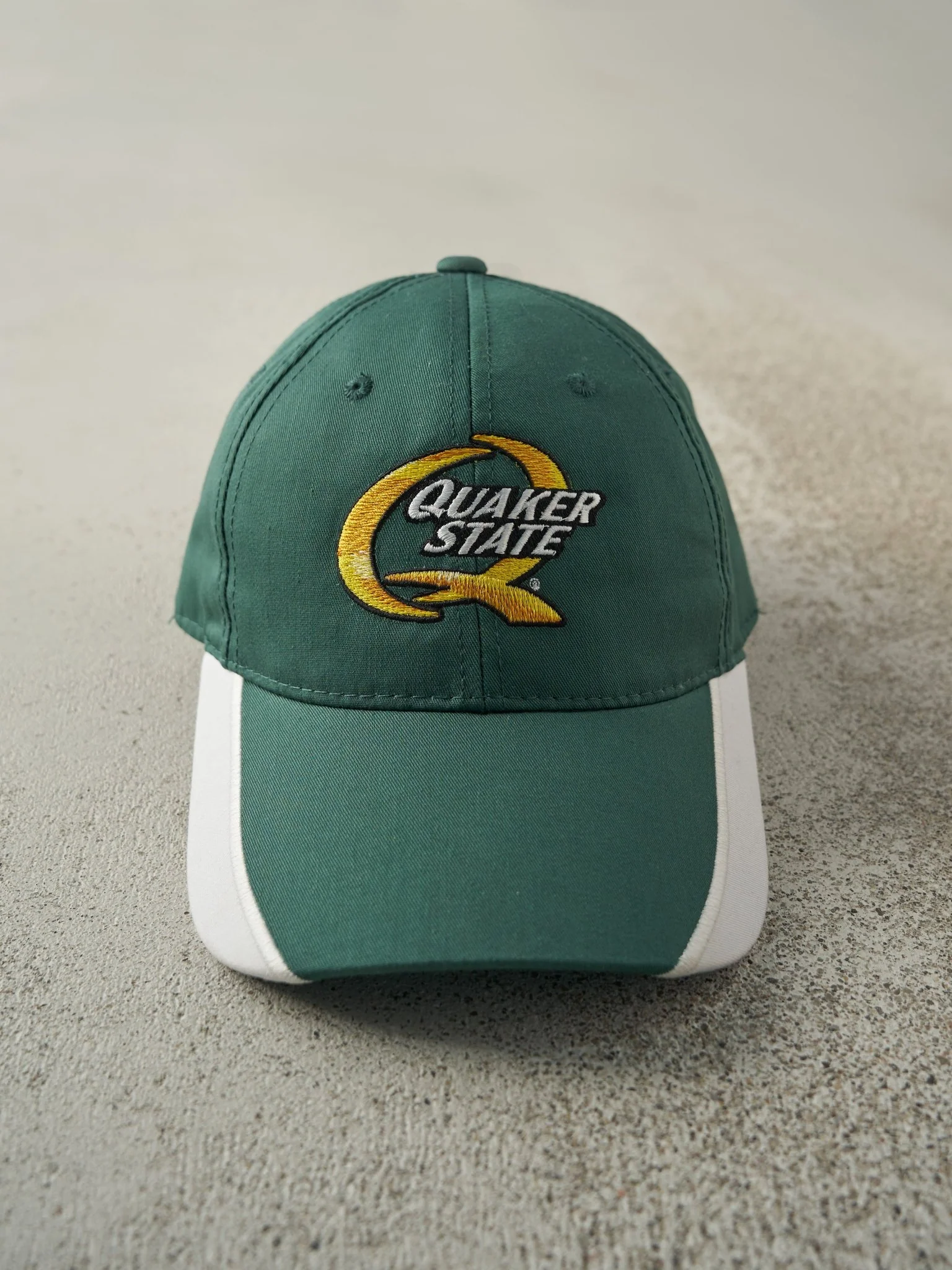 Vintage Y2K Green Embroidered Quaker State Velcro Hat